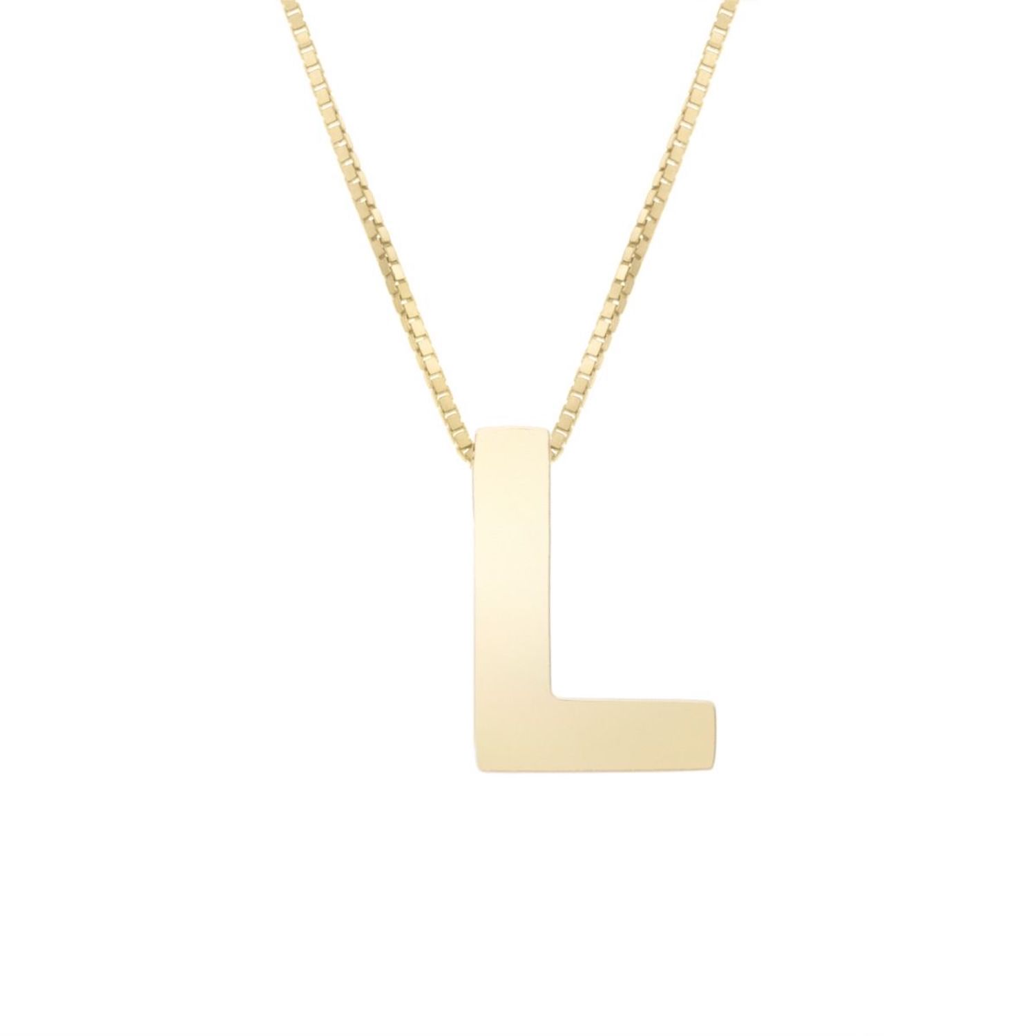 14K Yellow Gold Block Letter Initial Pendant Box Chain Necklace 16"-18" - L
