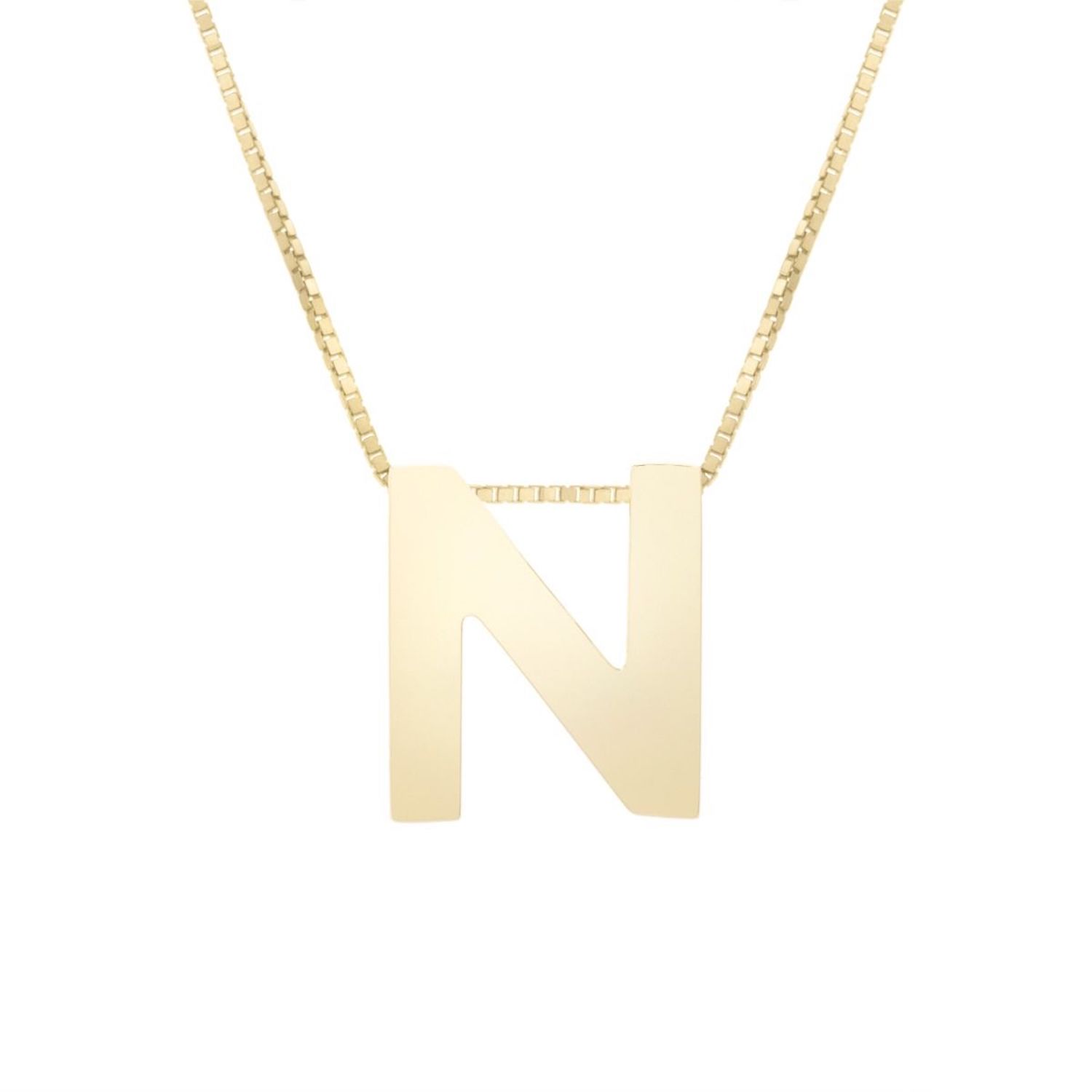 14K Yellow Gold Block Letter Initial Pendant Box Chain Necklace 16"-18" - N