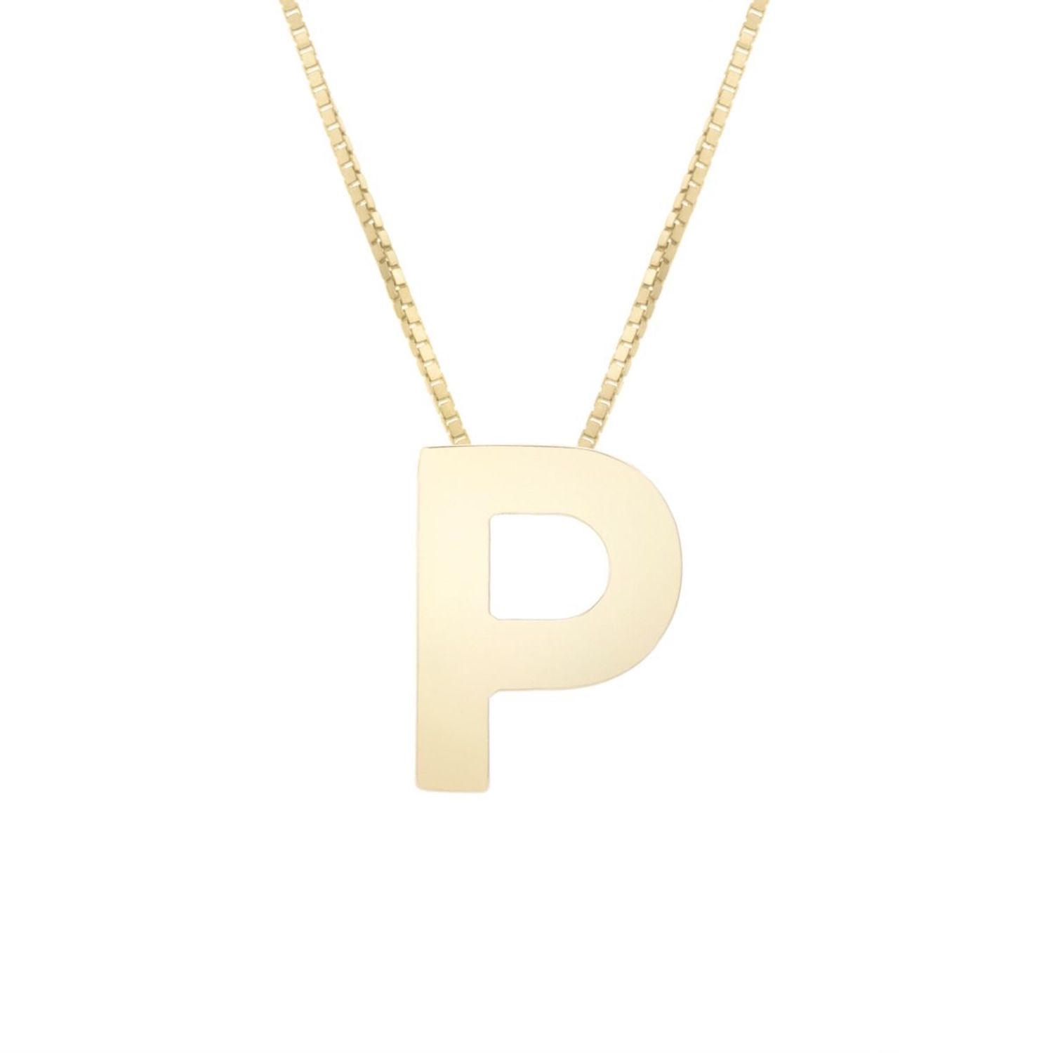 14K Yellow Gold Block Letter Initial Pendant Box Chain Necklace 16"-18" - P