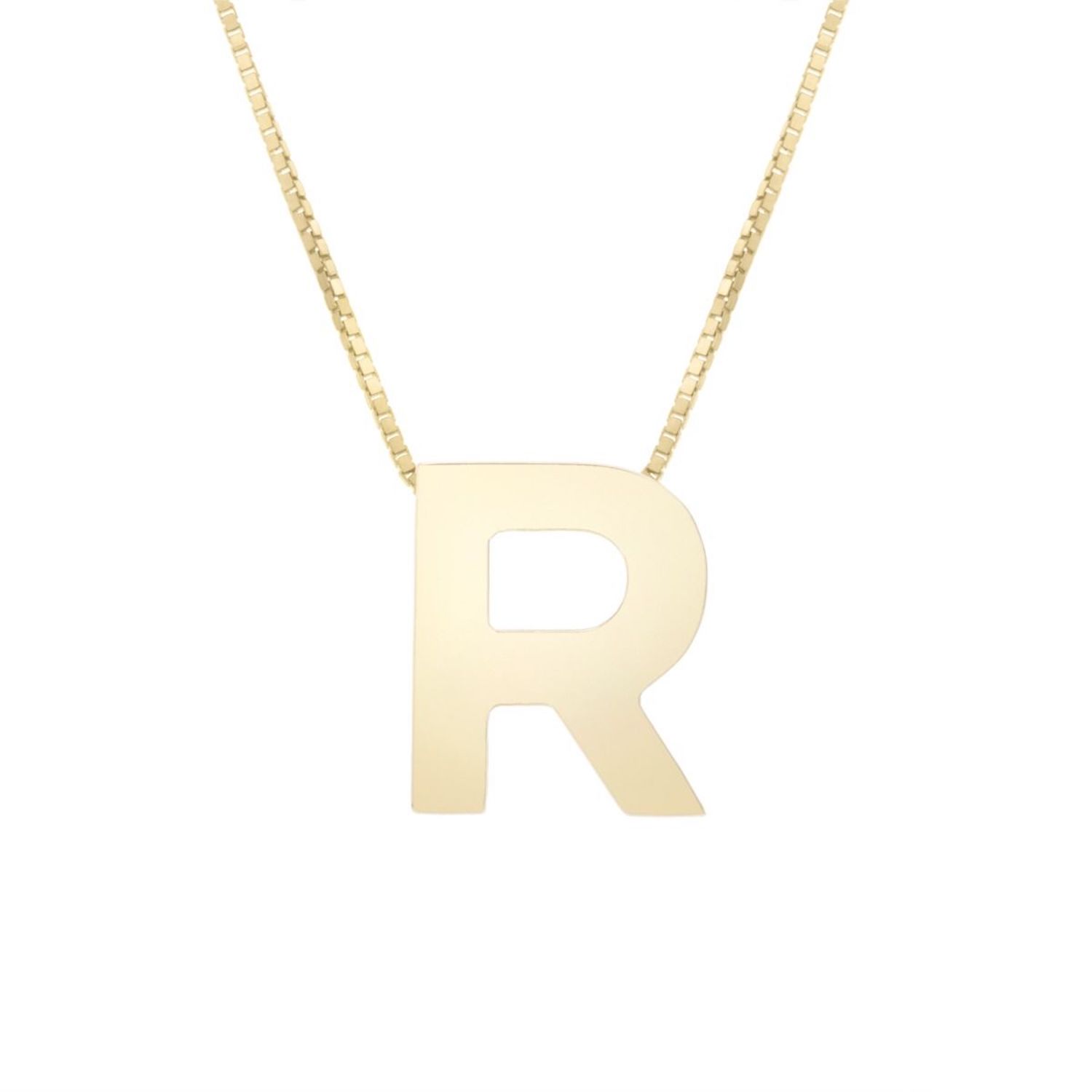 14K Yellow Gold Block Letter Initial Pendant Box Chain Necklace 16"-18" - R
