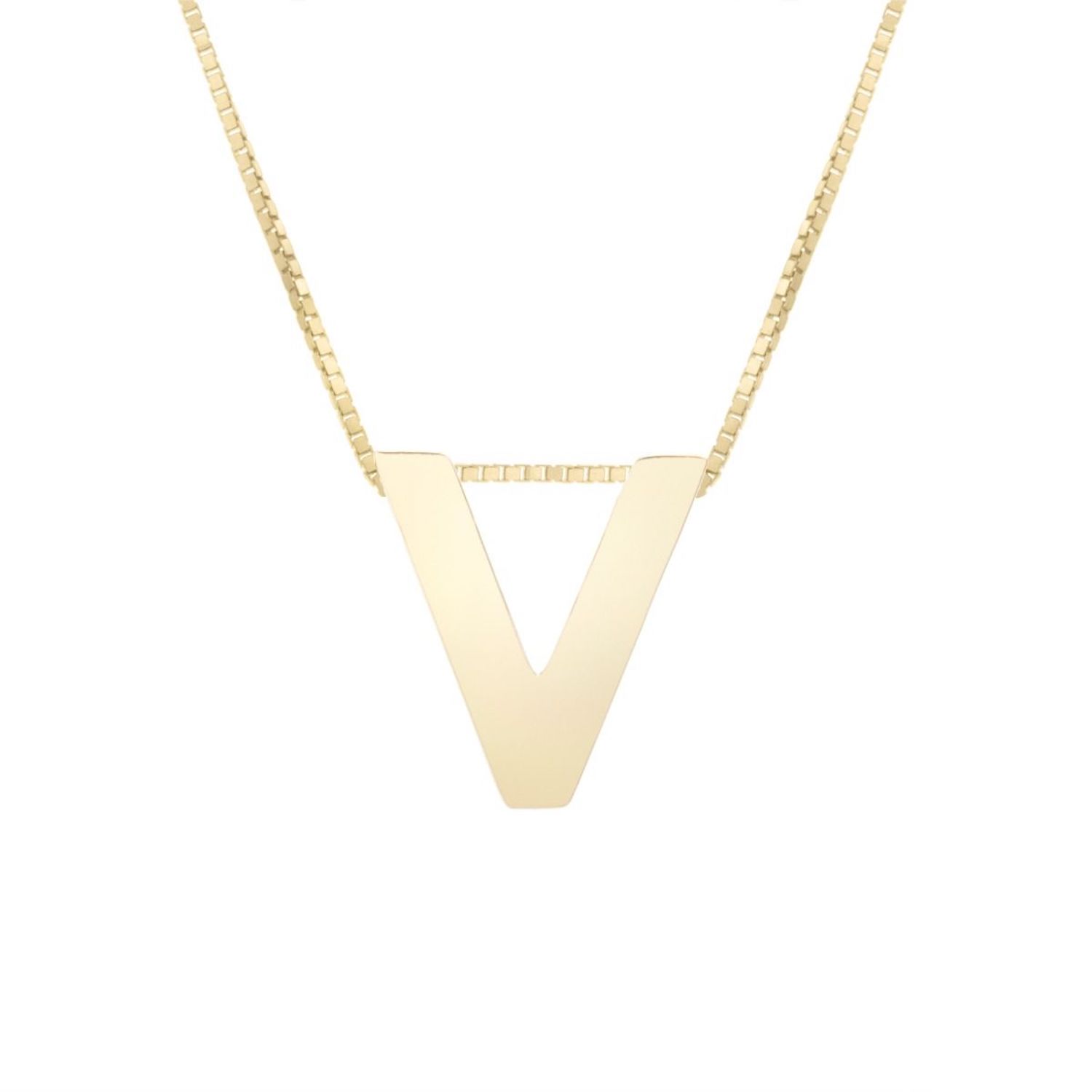 14K Yellow Gold Block Letter Initial Pendant Box Chain Necklace 16"-18" - V