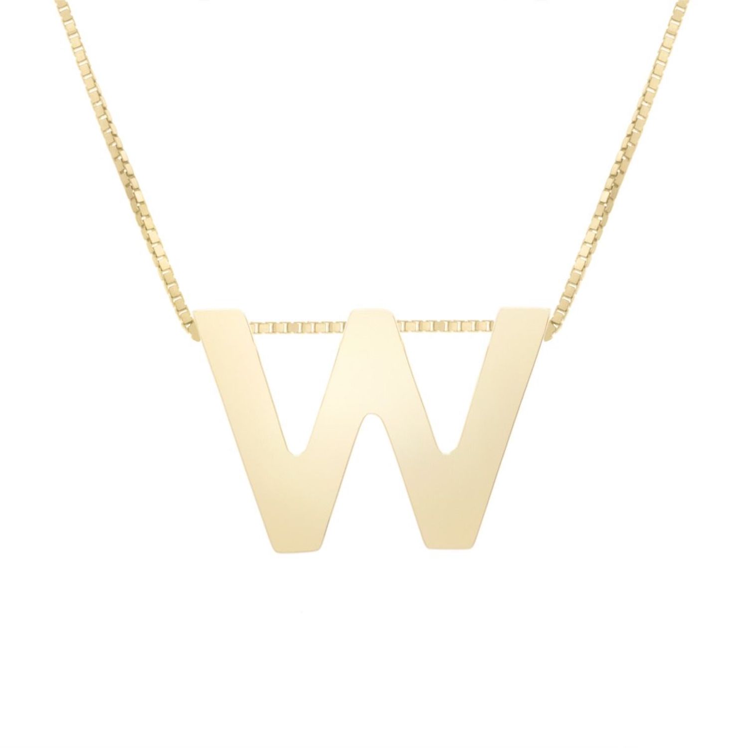 14K Yellow Gold Block Letter Initial Pendant Box Chain Necklace 16"-18" - W