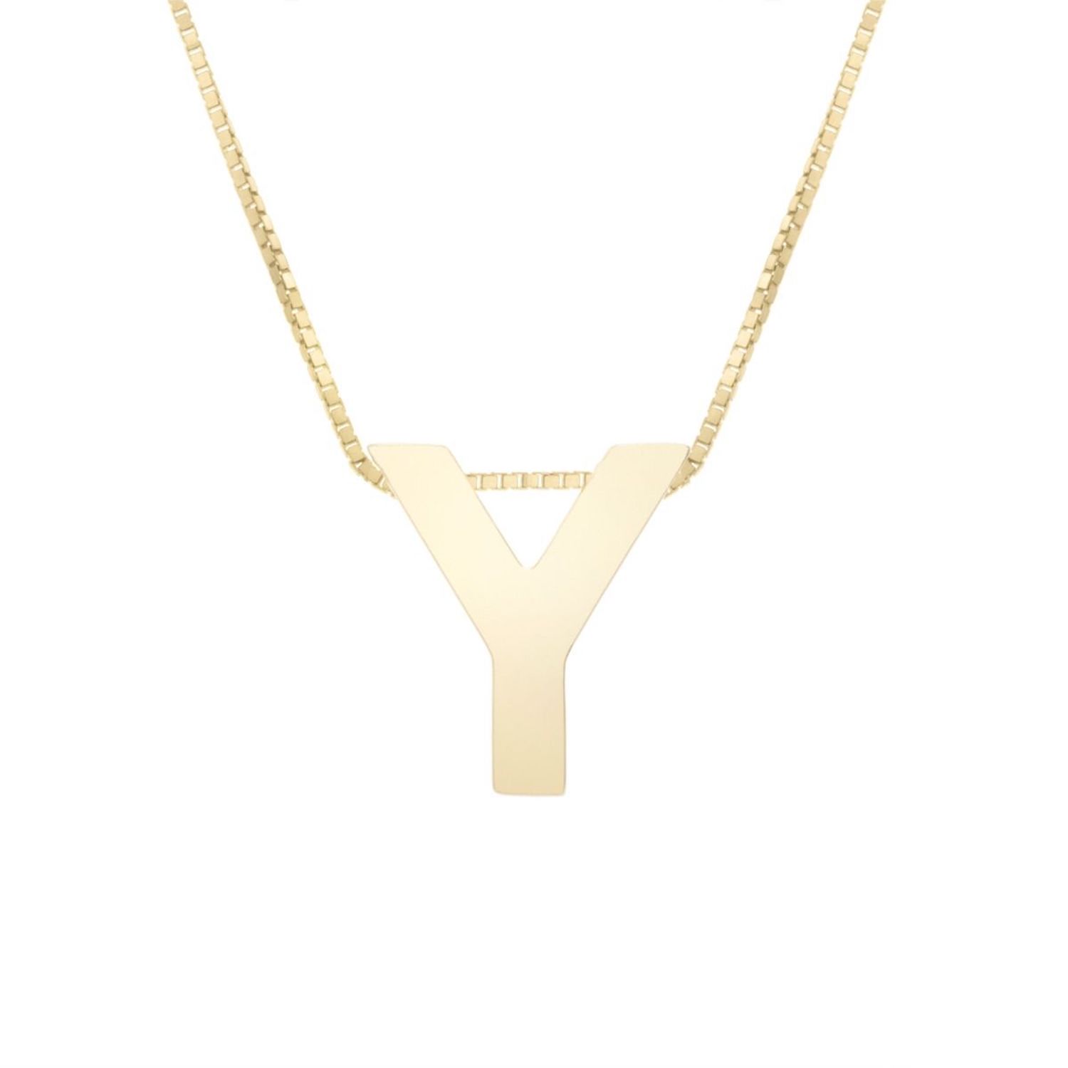 14K Yellow Gold Block Letter Initial Pendant Box Chain Necklace 16"-18" - Y