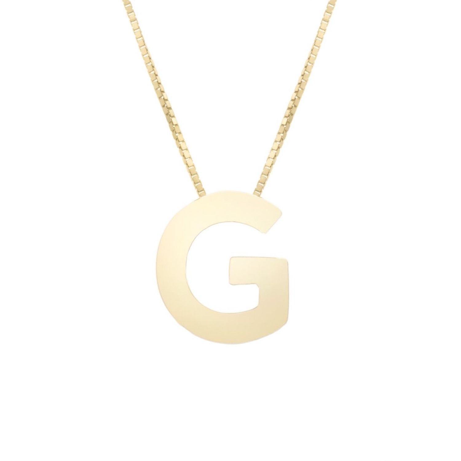 14K Yellow Gold Block Letter Initial Pendant Box Chain Necklace 16"-18" - G