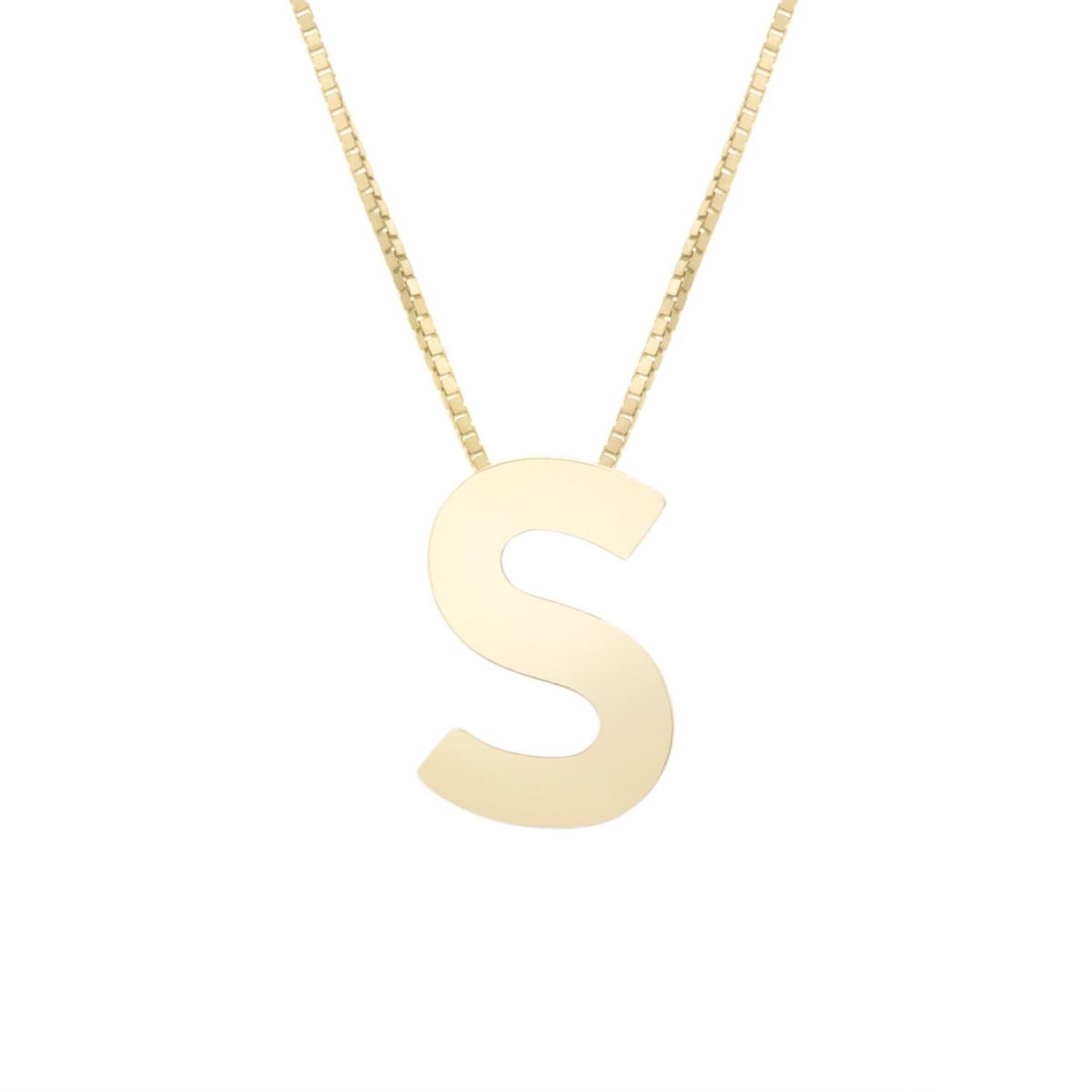 14K Yellow Gold Block Letter Initial Pendant Box Chain Necklace 16"-18" - S