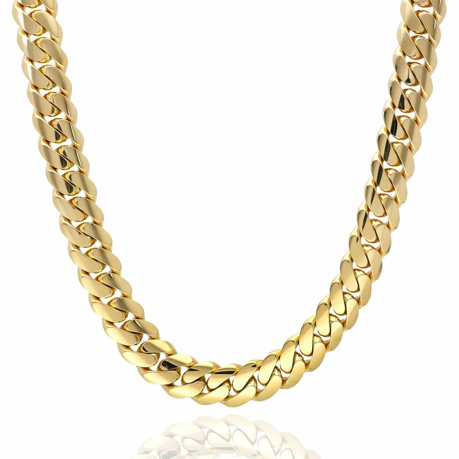 Solid 14K Yellow Gold 11mm Miami Cuban Chain Necklace 18"-28" - 18"
