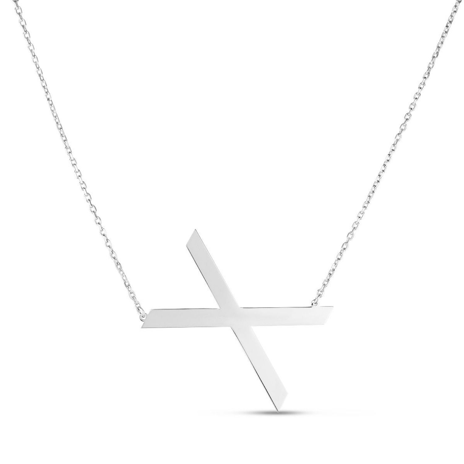 Sterling Silver Sideways Initials Letter Pendant Necklace 16"-18" Adj. 1.5" - X