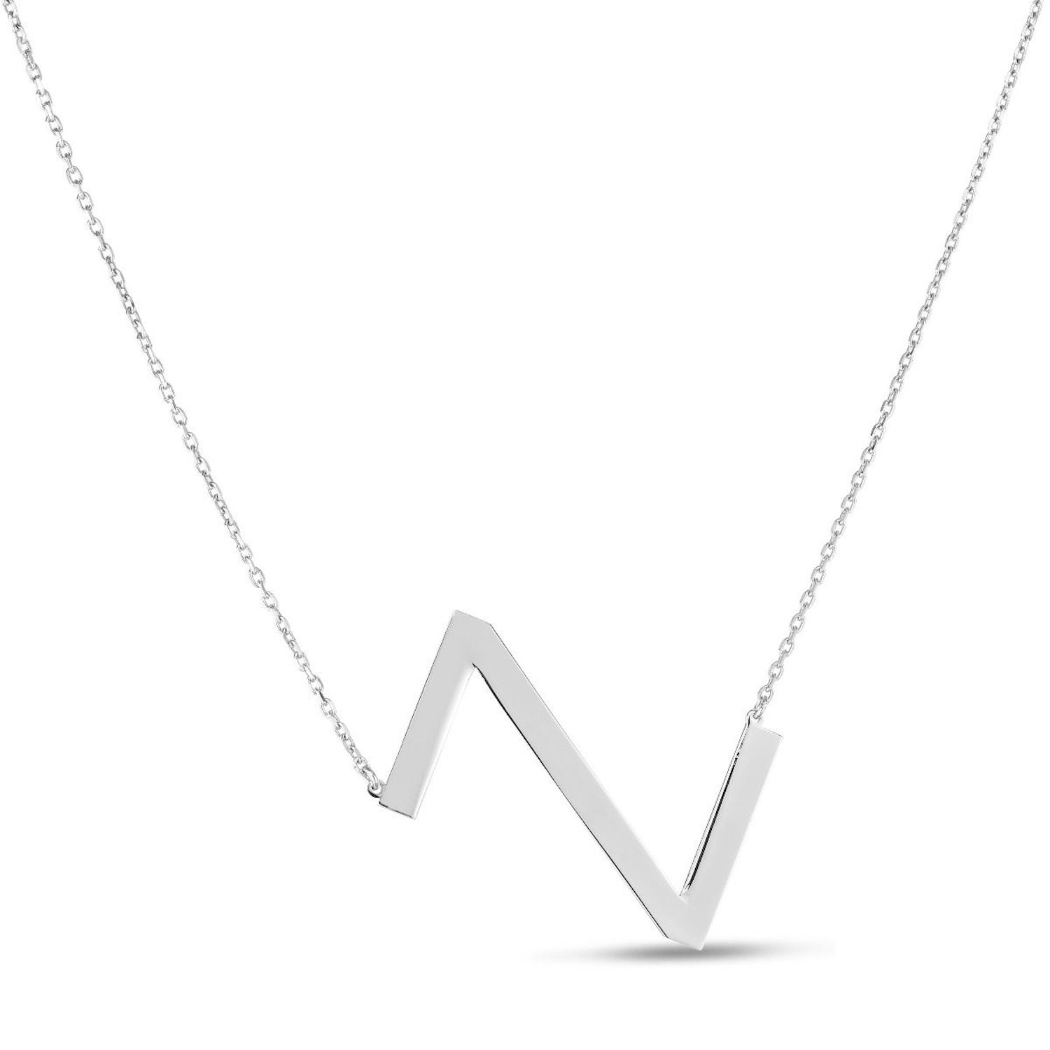 Sterling Silver Sideways Initials Letter Pendant Necklace 16"-18" Adj. 1.5" - Z