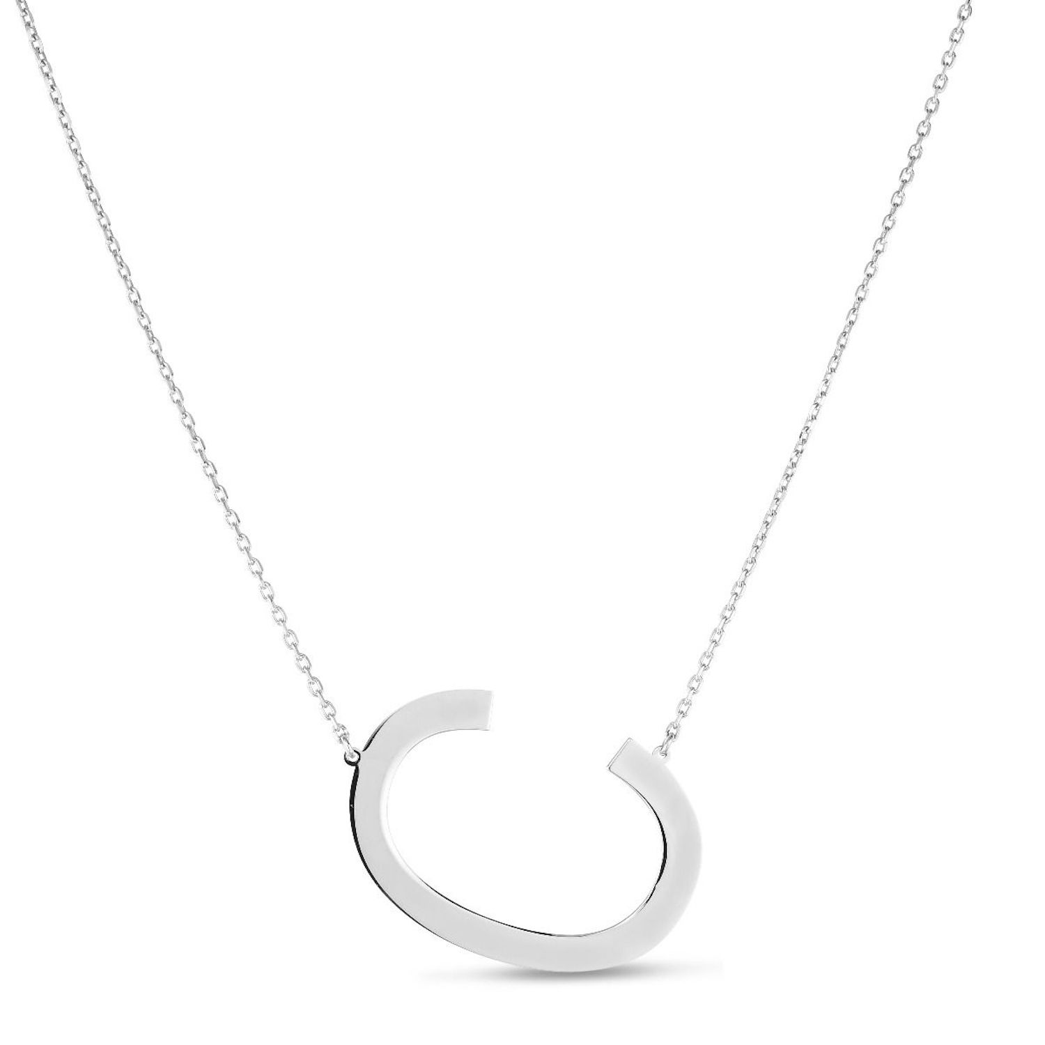 Sterling Silver Sideways Initials Letter Pendant Necklace 16"-18" Adj. 1.5" - C
