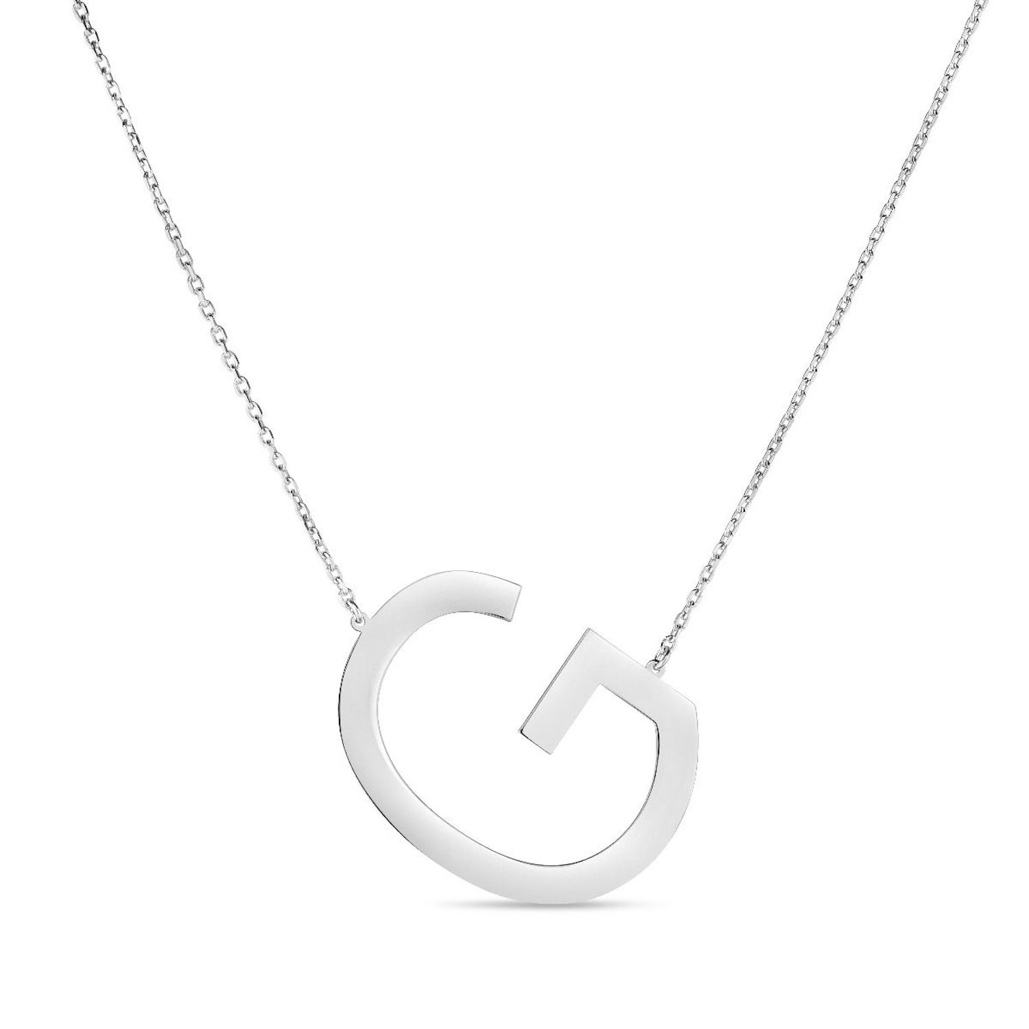 Sterling Silver Sideways Initials Letter Pendant Necklace 16"-18" Adj. 1.5" - G