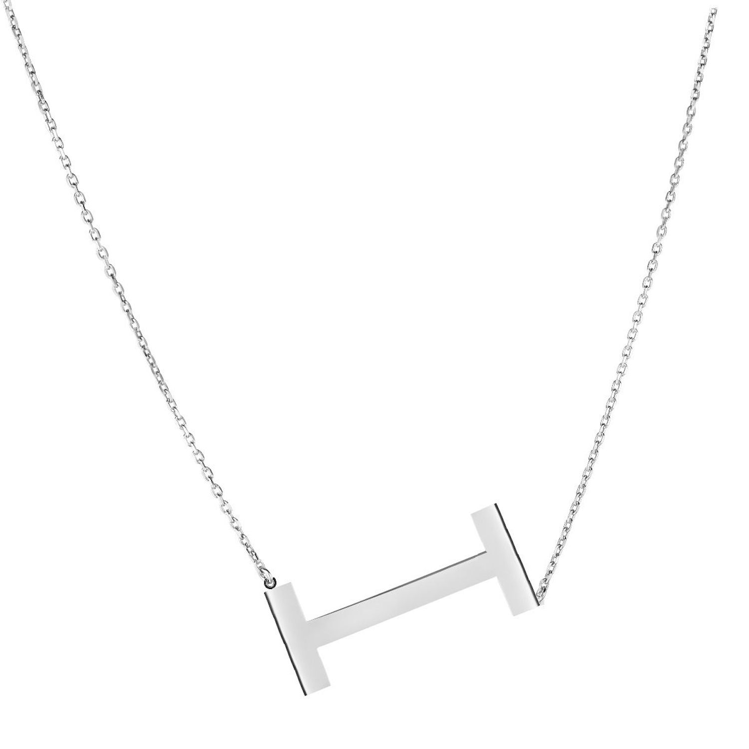 Sterling Silver Sideways Initials Letter Pendant Necklace 16"-18" Adj. 1.5" - I