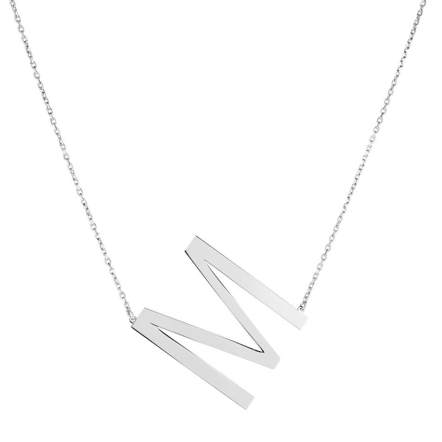 Sterling Silver Sideways Initials Letter Pendant Necklace 16"-18" Adj. 1.5" - M