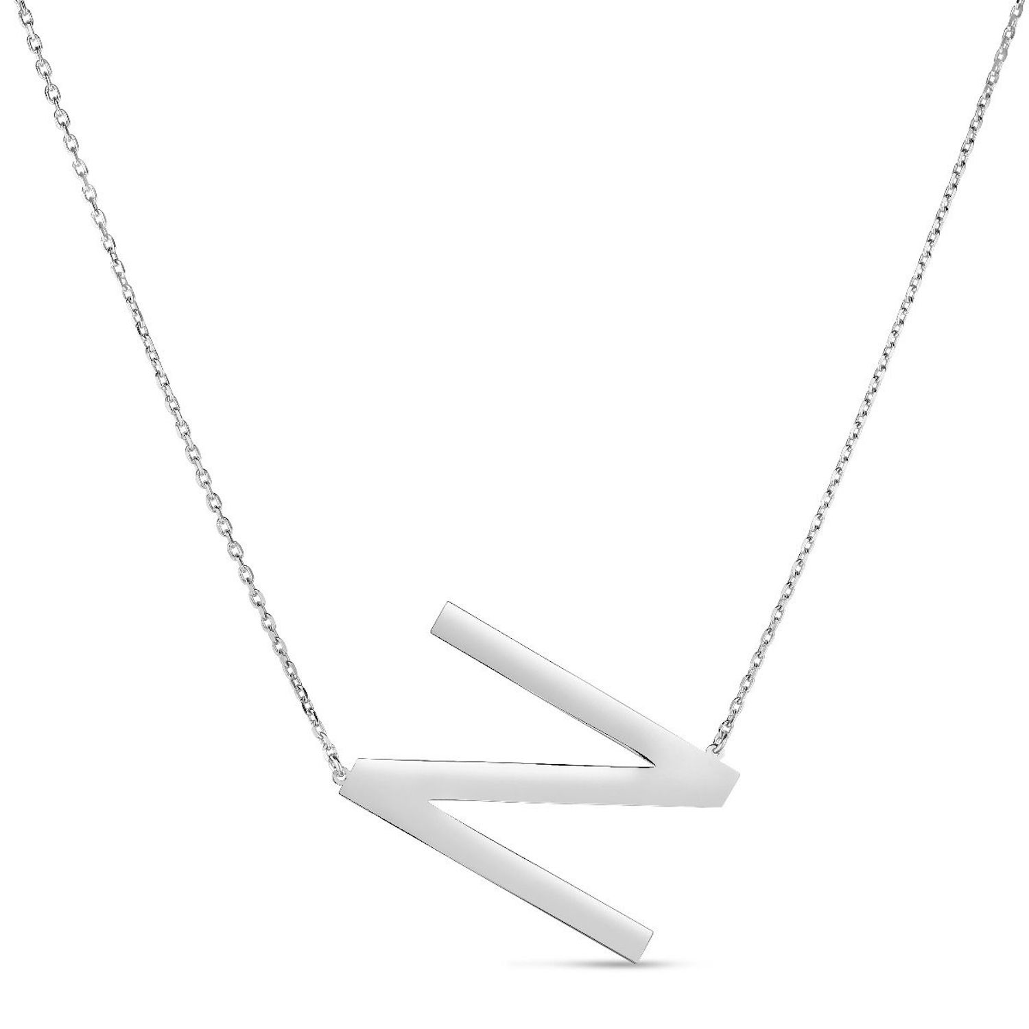 Sterling Silver Sideways Initials Letter Pendant Necklace 16"-18" Adj. 1.5" - N