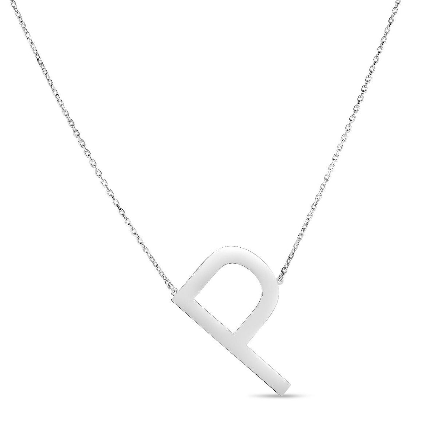 Sterling Silver Sideways Initials Letter Pendant Necklace 16"-18" Adj. 1.5" - P