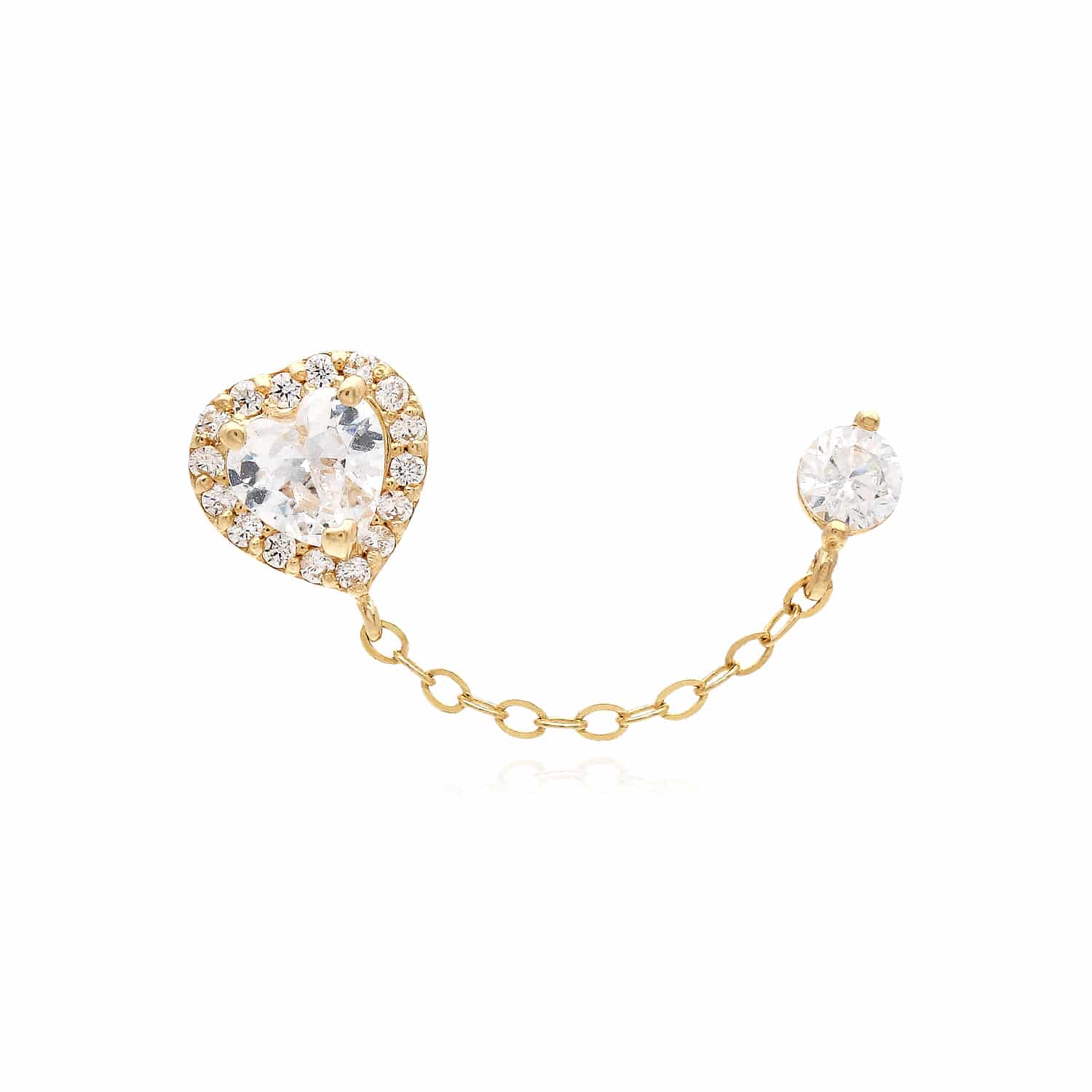 14K Yellow Gold Simulated Gemstone Halo Heart Stud Double Pierced Earrings - Simulated Diamond
