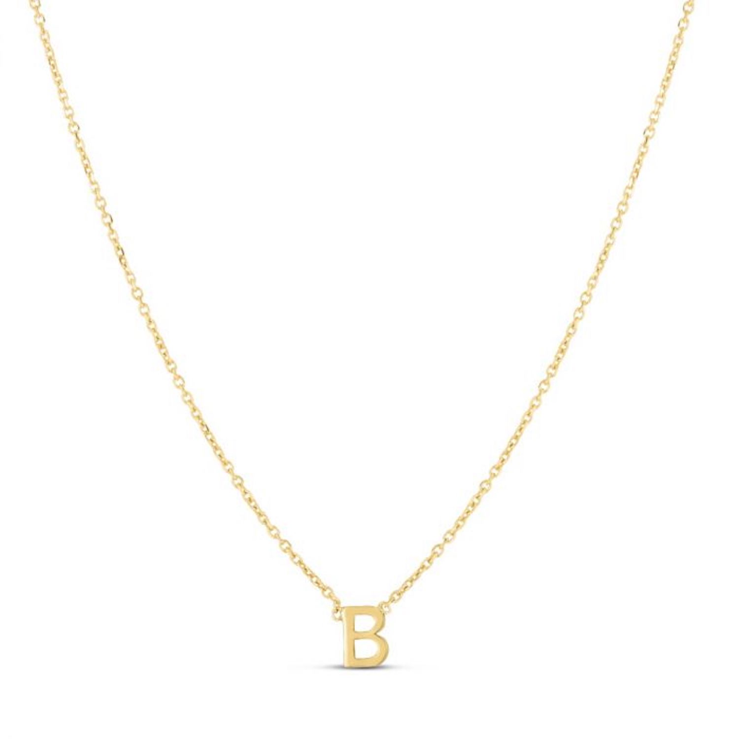 14K Yellow Gold Letter Initials Pendant Necklace 16"-18" - B