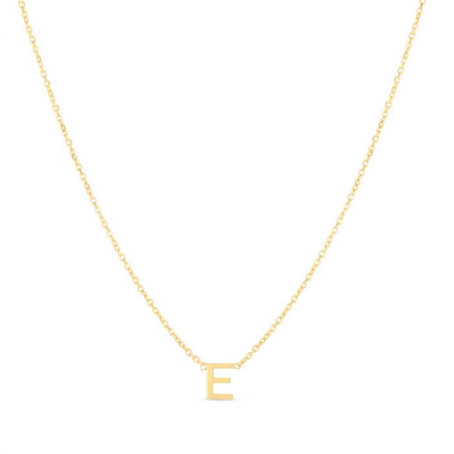 14K Yellow Gold Letter Initials Pendant Necklace 16"-18" - E