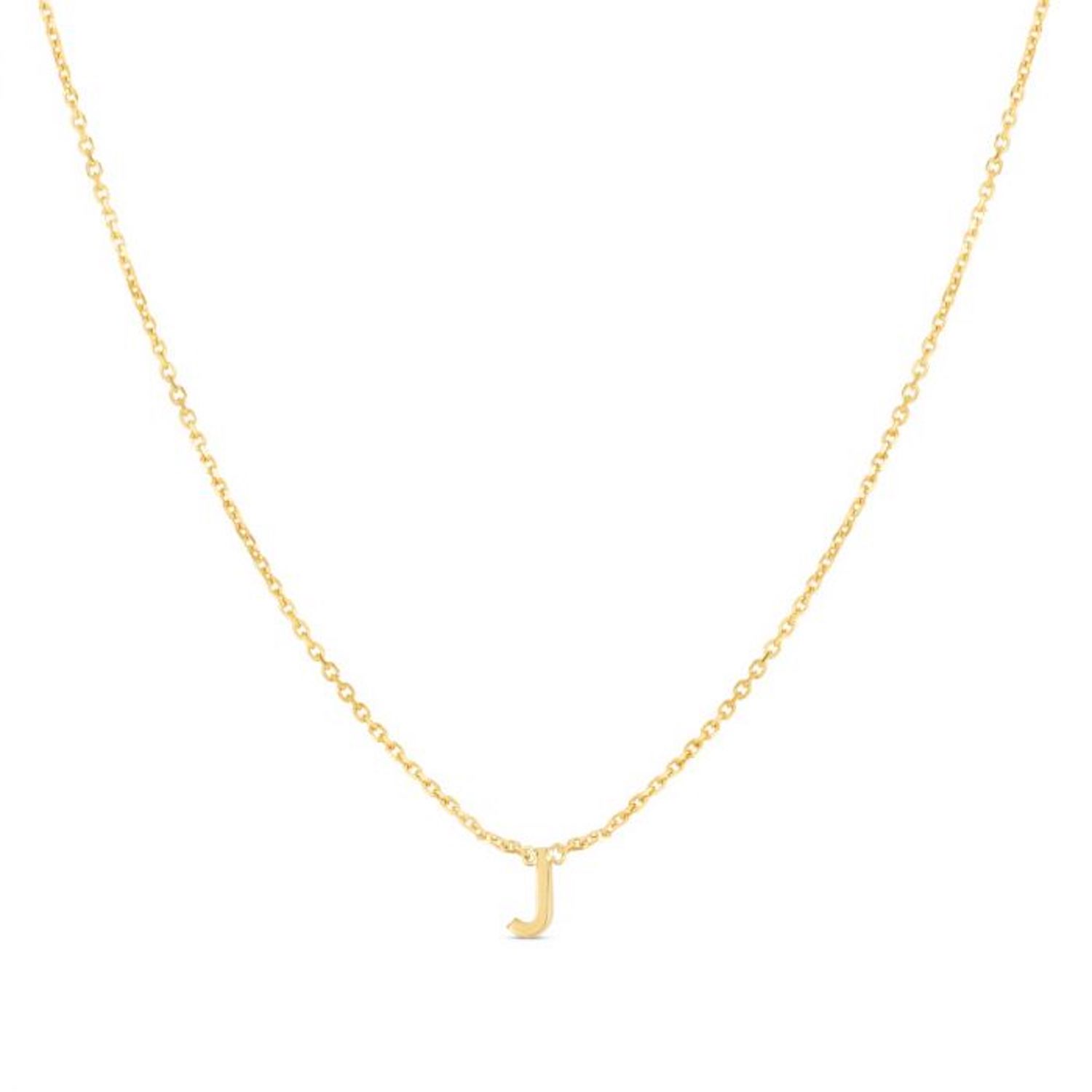 14K Yellow Gold Letter Initials Pendant Necklace 16"-18" - J