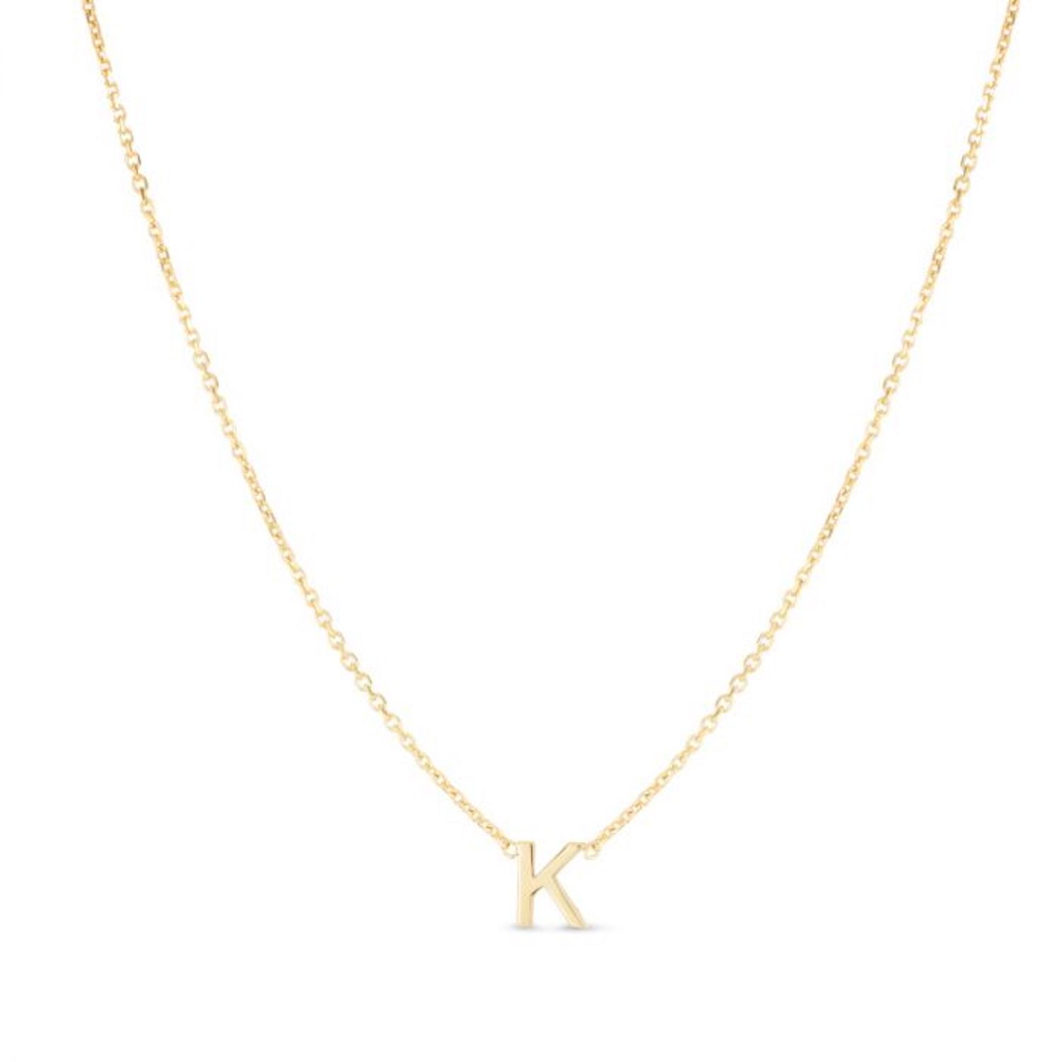 14K Yellow Gold Letter Initials Pendant Necklace 16"-18" - K