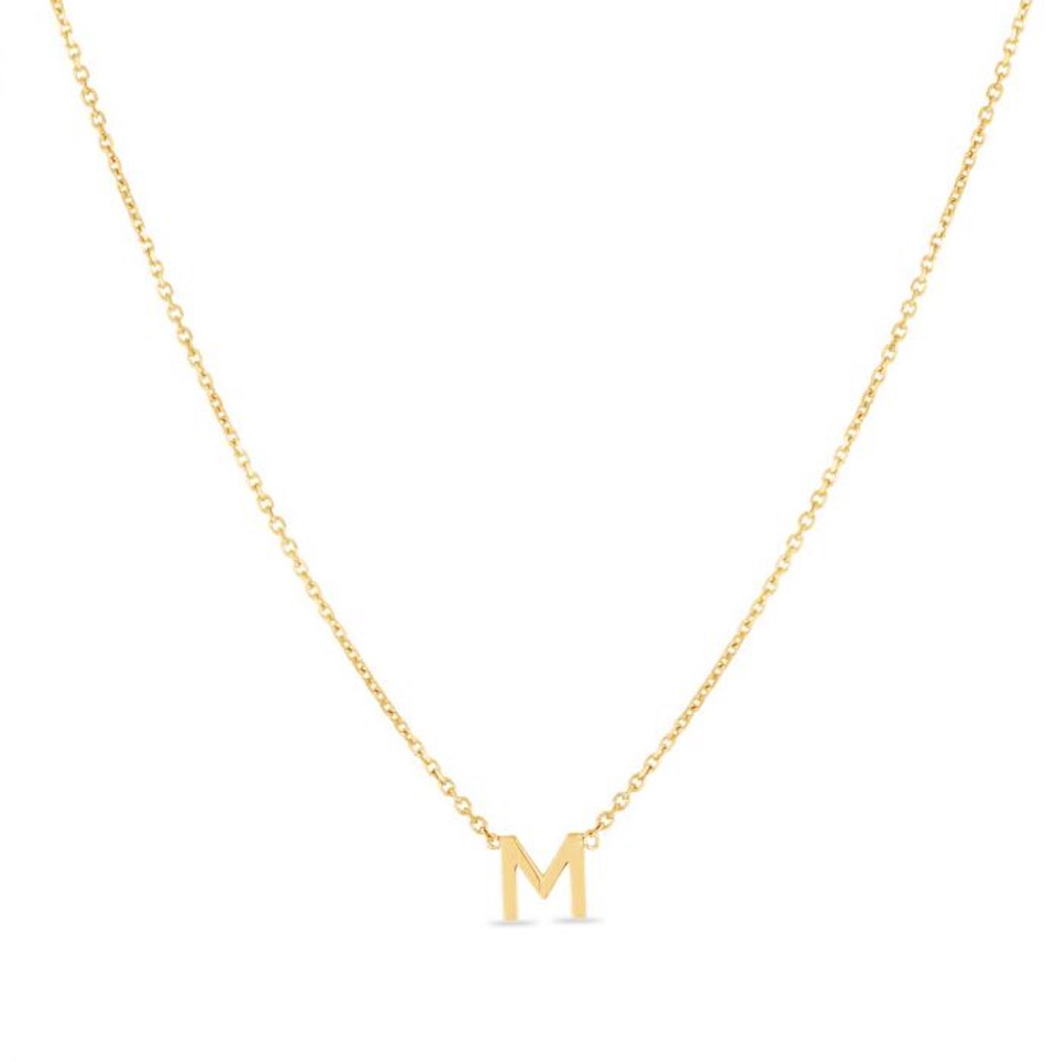 14K Yellow Gold Letter Initials Pendant Necklace 16"-18" - M