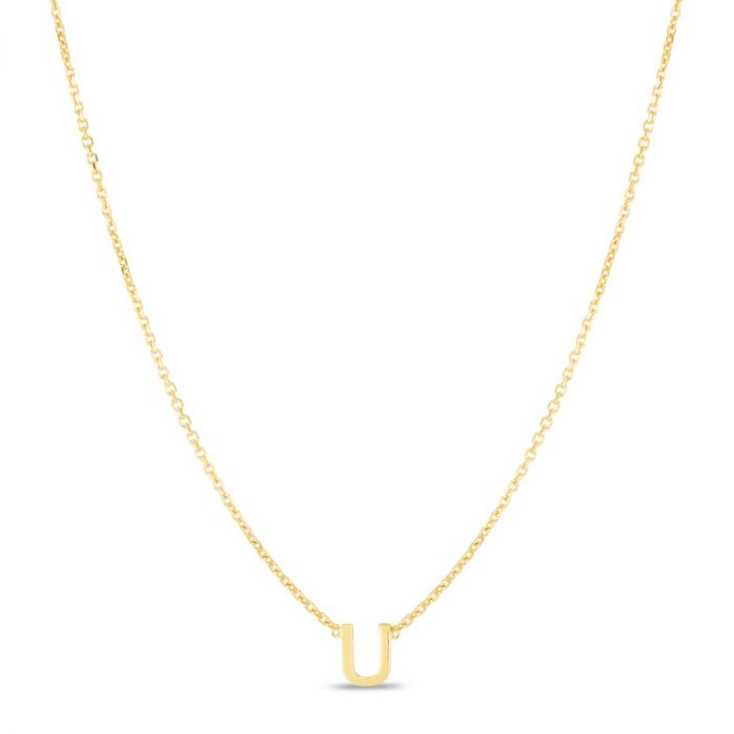 14K Yellow Gold Letter Initials Pendant Necklace 16"-18" - U