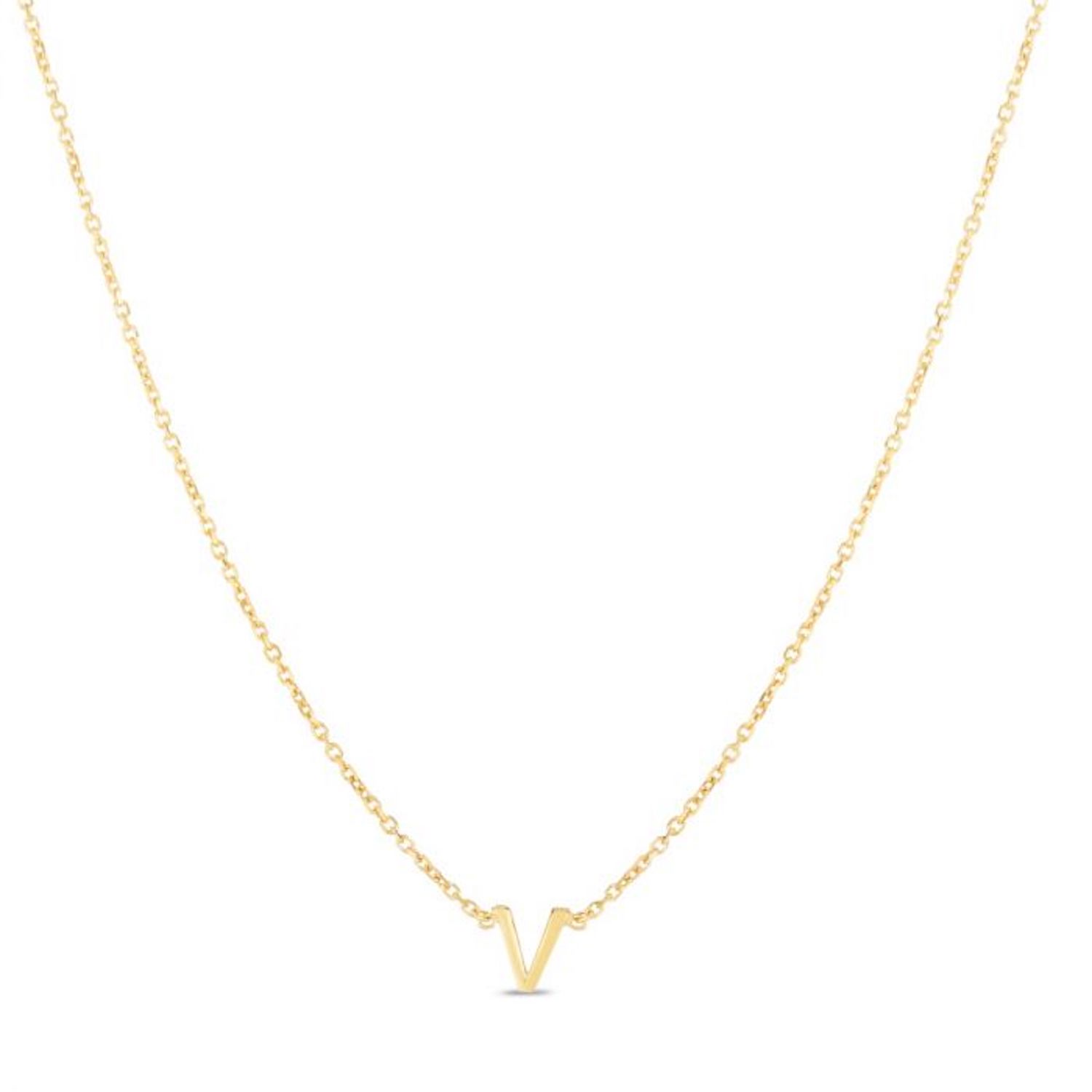 14K Yellow Gold Letter Initials Pendant Necklace 16"-18" - V