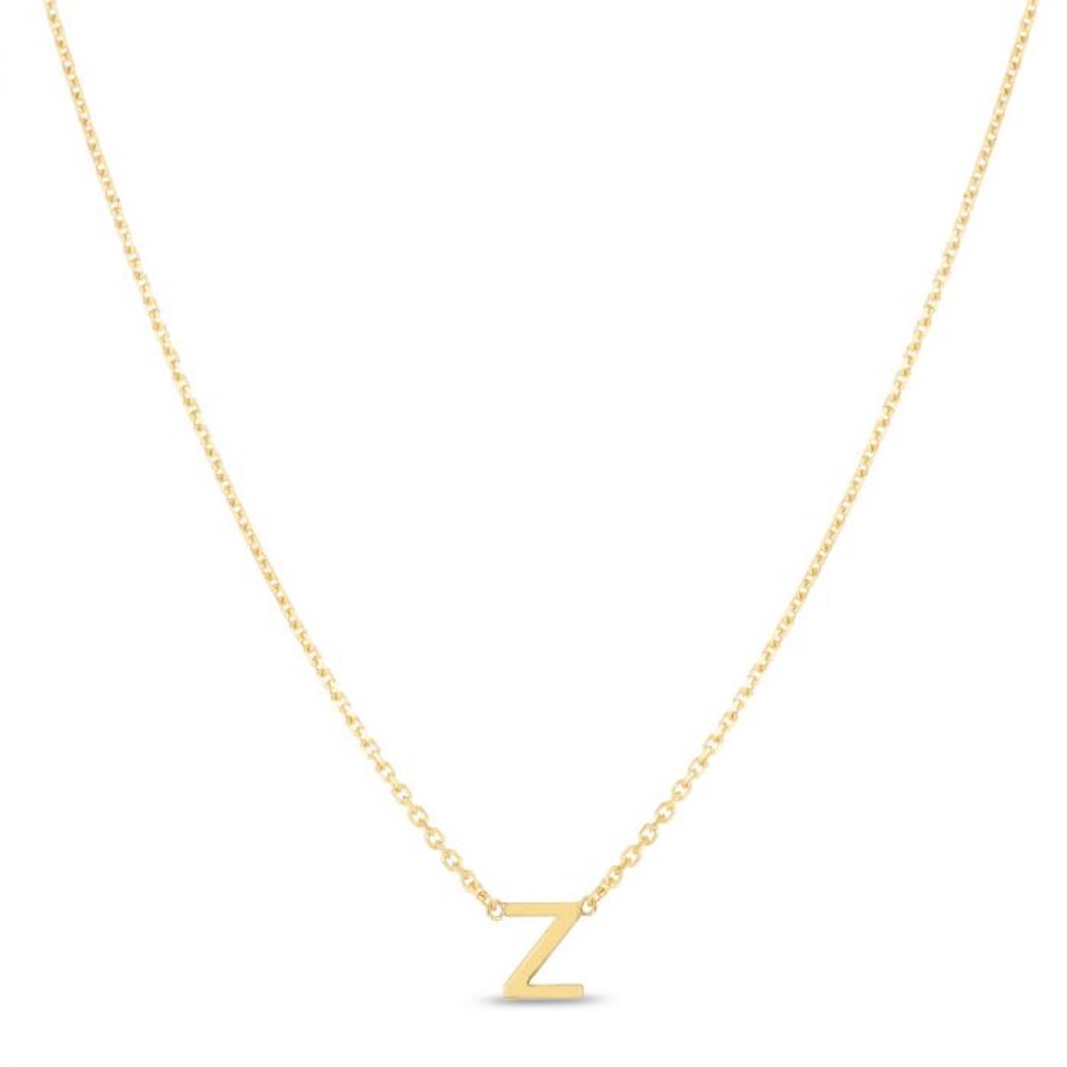 14K Yellow Gold Letter Initials Pendant Necklace 16"-18" - Z