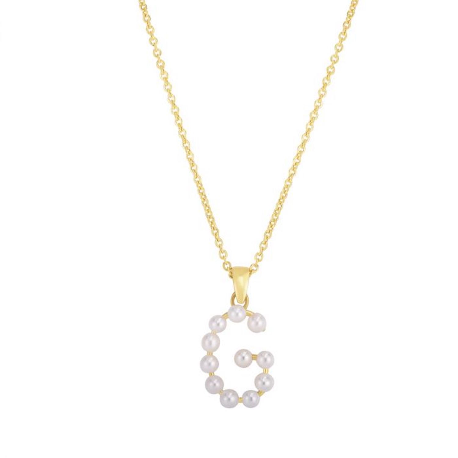 14K Yellow Gold Cultured Pearl Initials Letter Pendant Necklace 18" - G