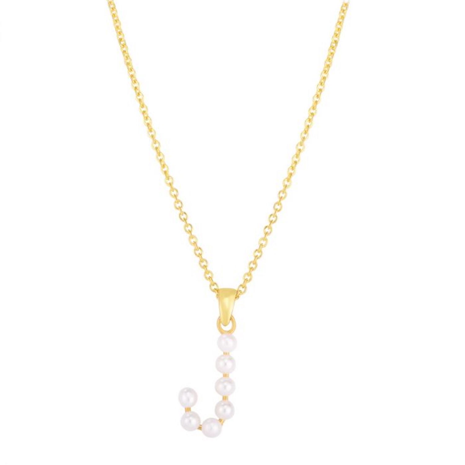 14K Yellow Gold Cultured Pearl Initials Letter Pendant Necklace 18" - J