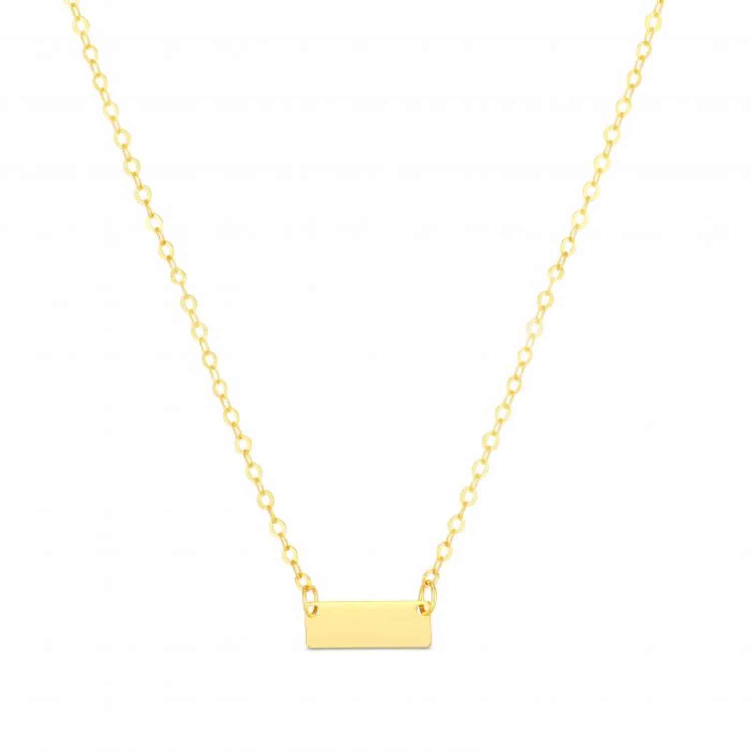 Engravable 14K Gold Yellow White Personalized Bar Pendant Necklace 16"-18" Adjus - Yellow Gold