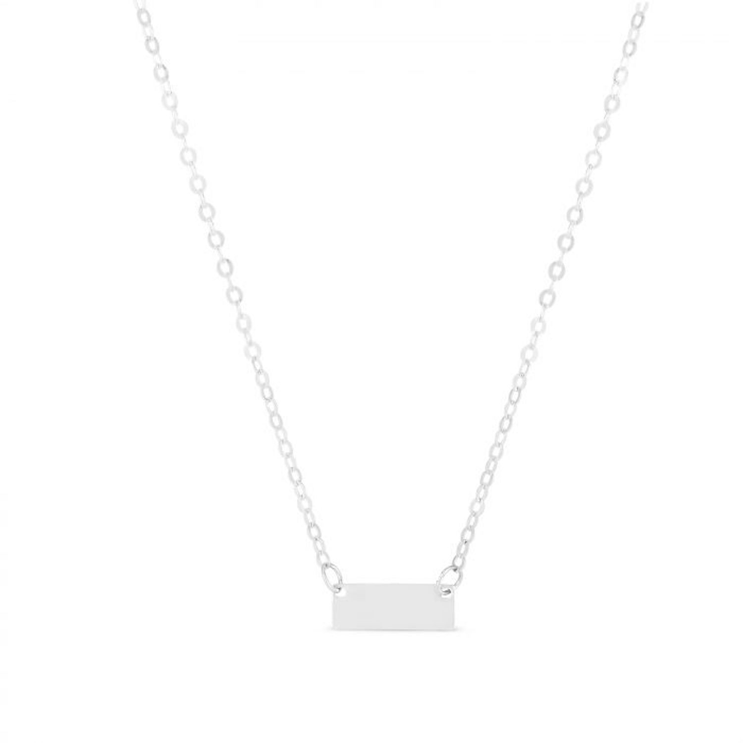 Engravable 14K Gold Yellow White Personalized Bar Pendant Necklace 16"-18" Adjus - White Gold