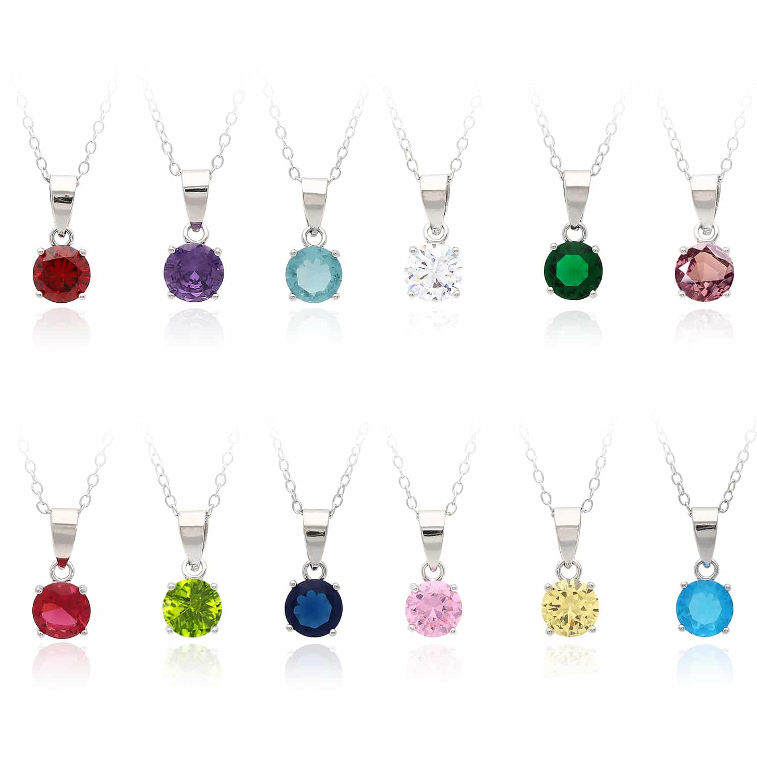 Sterling Silver Round-Cut Solitaire Birthstone Pendant Chain Necklace 16-18" Adj - April - Simulated Diamond