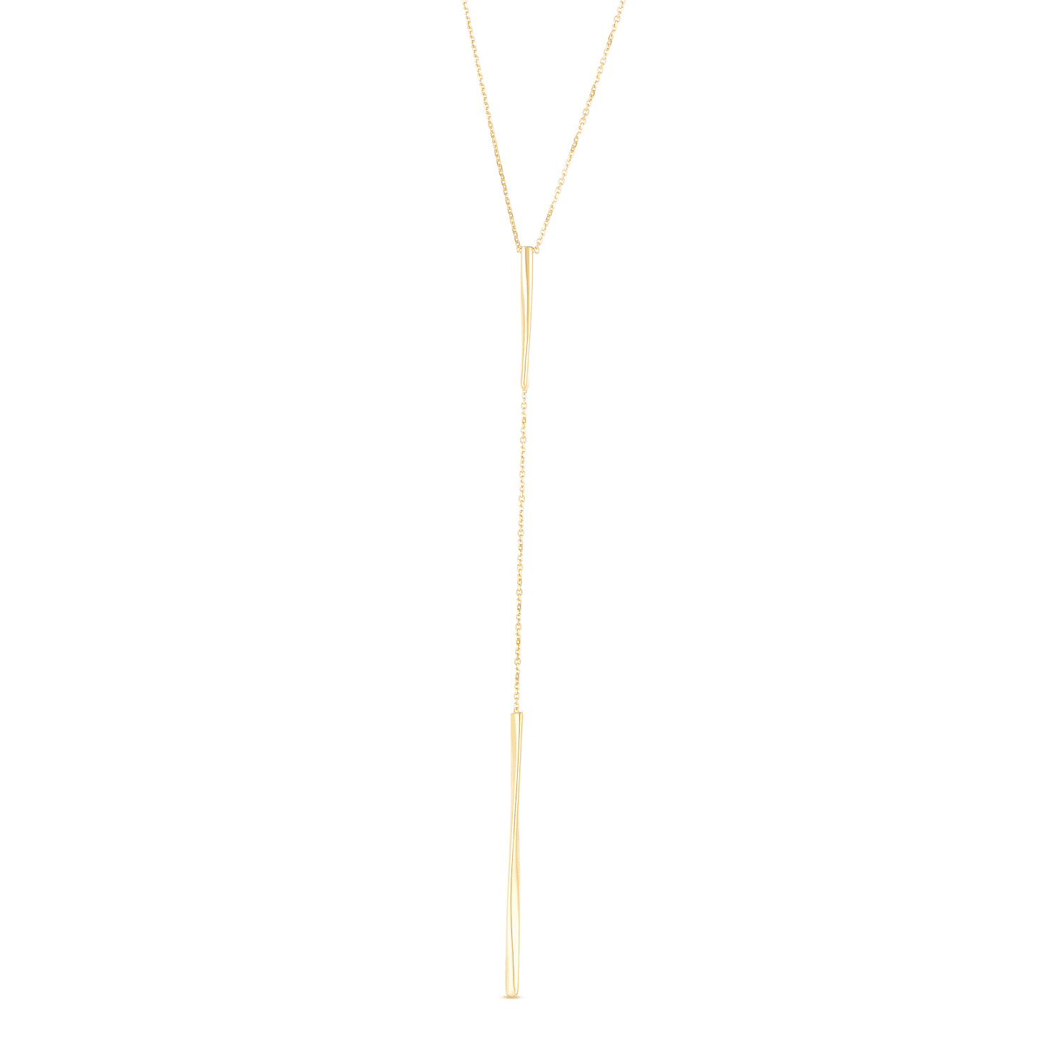 14K Gold Yellow White Sculptural Bar Lariat Pendant Cable Y-Necklace Chain 17" - Yellow Gold