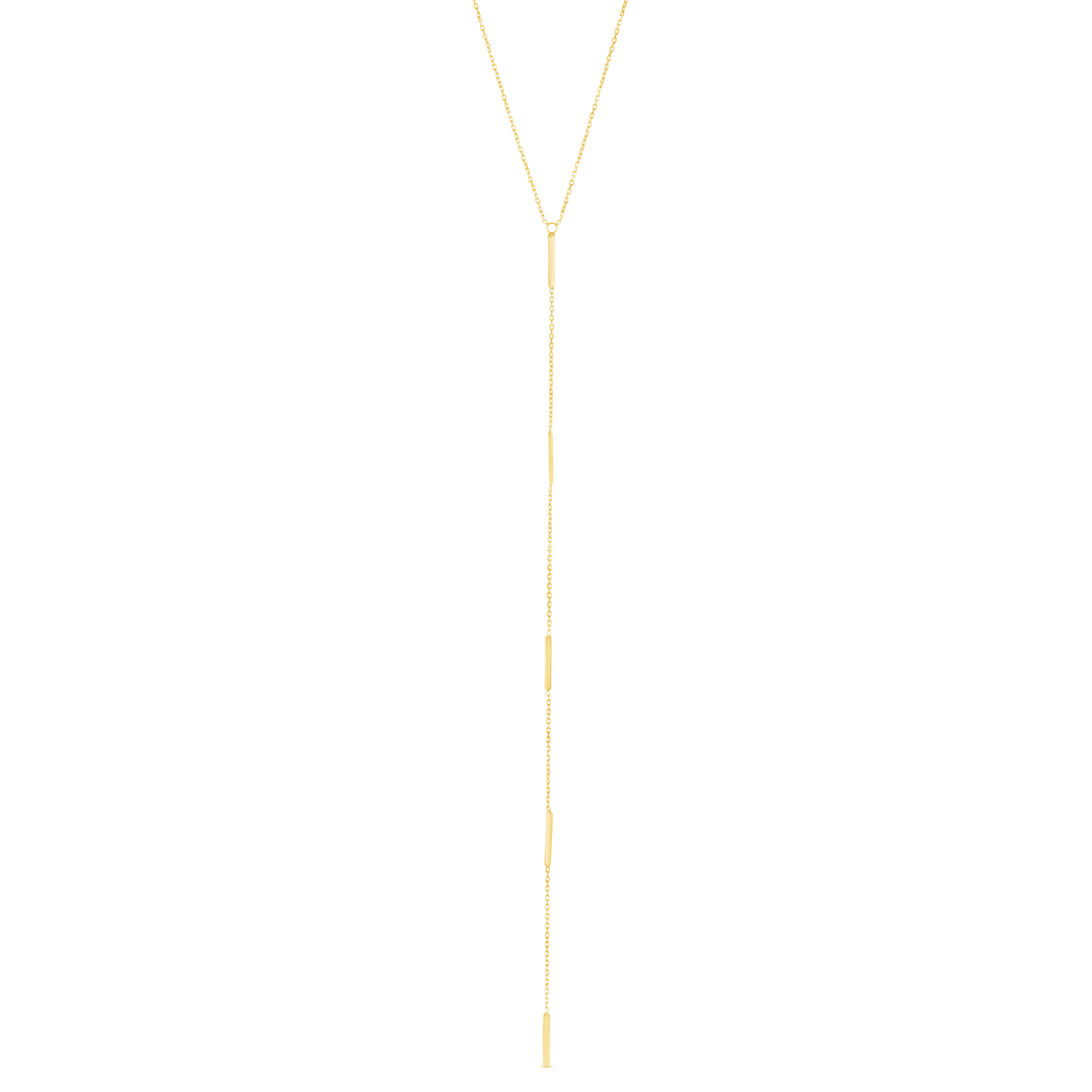 14K Yellow Gold Station Bar Lariat Pendant Cable Y-Necklace 16"-18" Adjustable