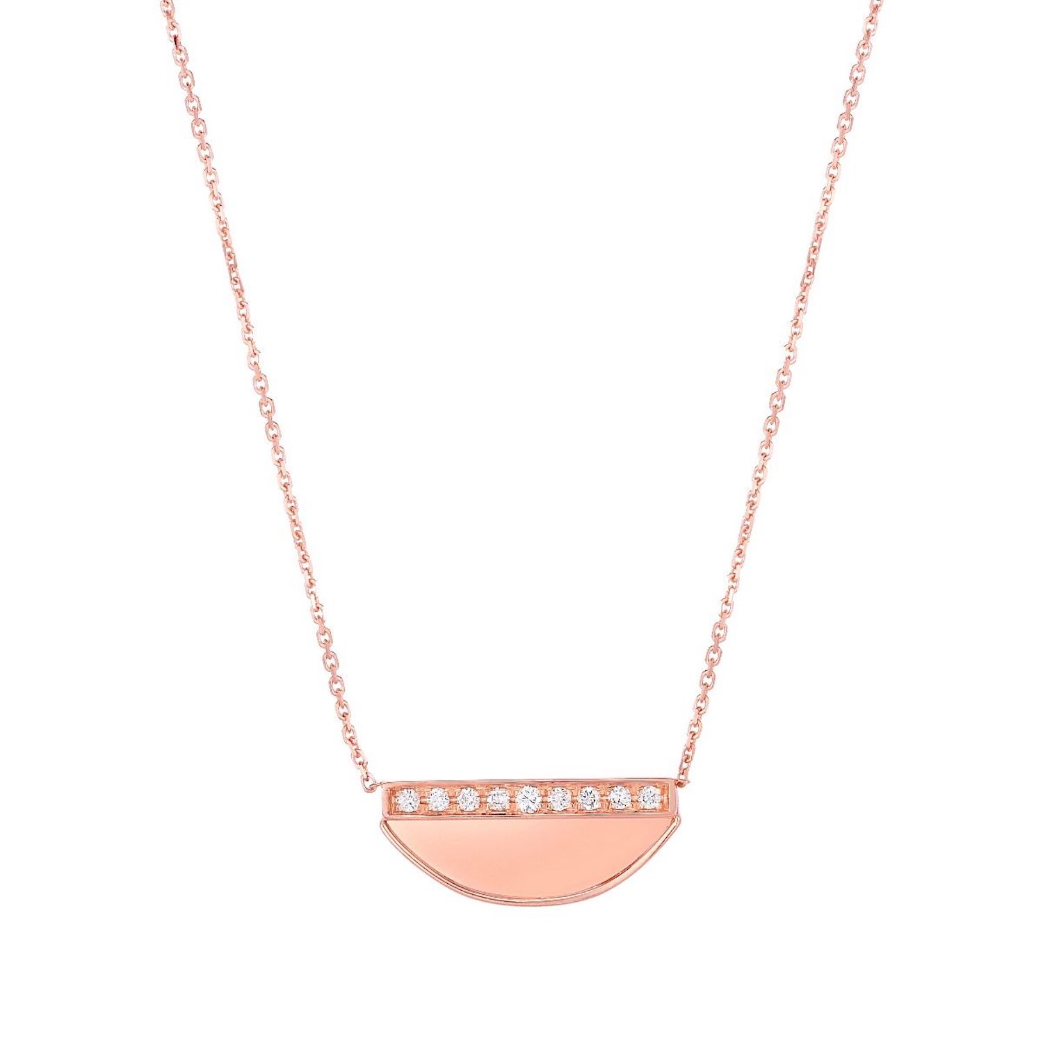 0.10CTW Natural Diamond 14K Gold Half Moon Pendant on Solid Cable Necklace 18" - Rose Gold