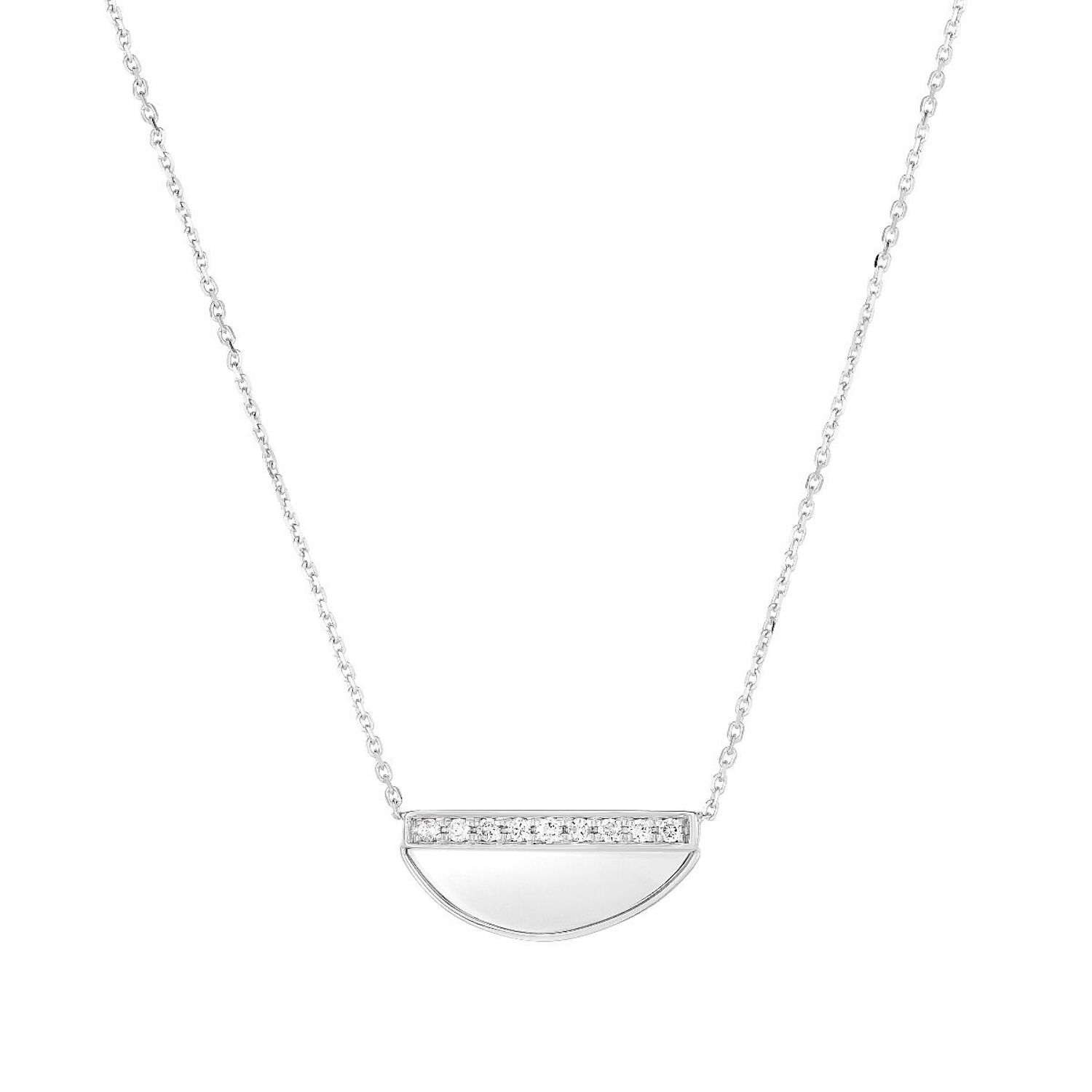 0.10CTW Natural Diamond 14K Gold Half Moon Pendant on Solid Cable Necklace 18" - White Gold