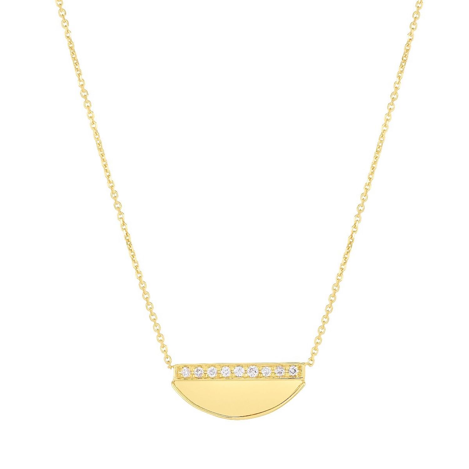 0.10CTW Natural Diamond 14K Gold Half Moon Pendant on Solid Cable Necklace 18" - Yellow Gold
