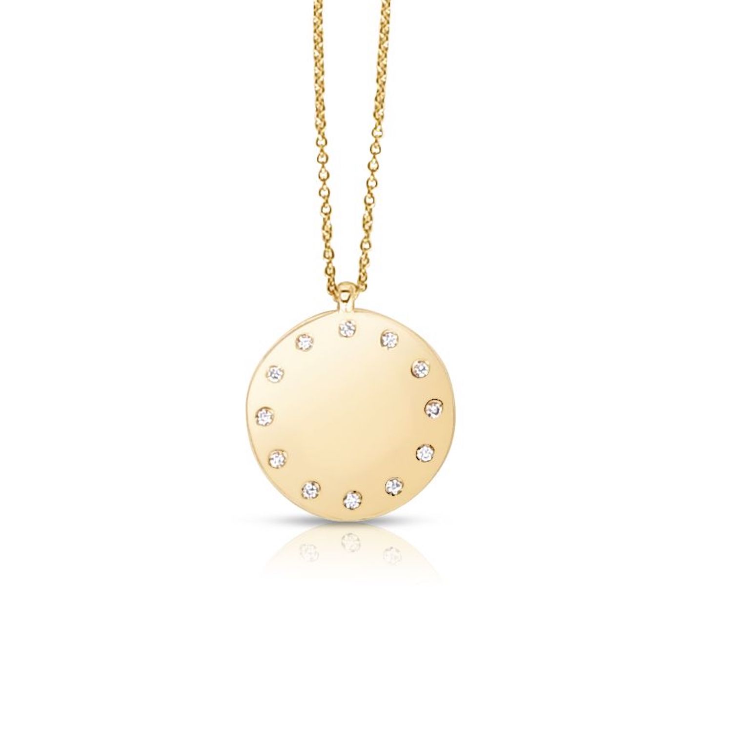 .06CTW Natural Diamond 14K Yellow Gold Dial Disk Pendant Necklace 16"-18" Adjust - Small