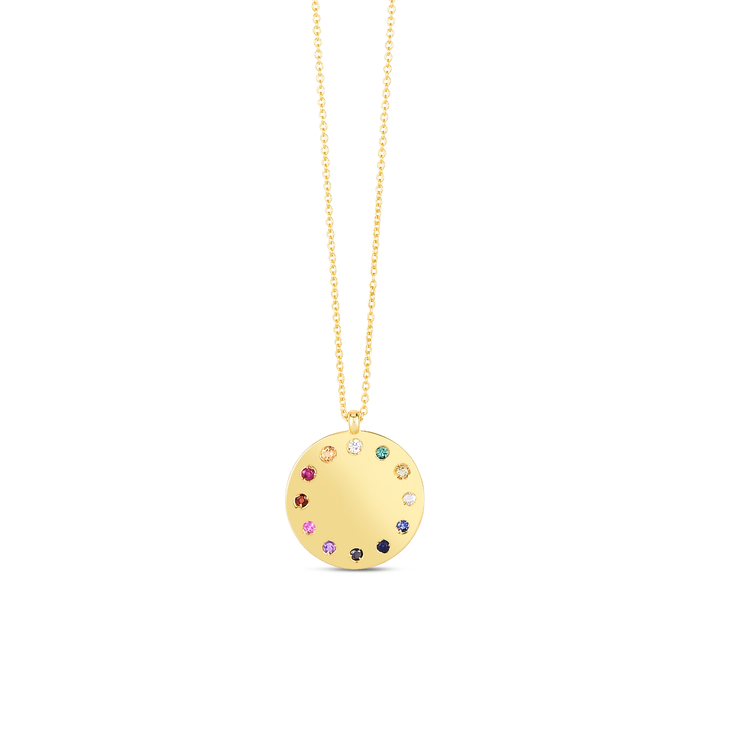 14K Yellow Gold Gemstone Diamond Dial Pendant Medallion Necklace 16"-18" Adjust.