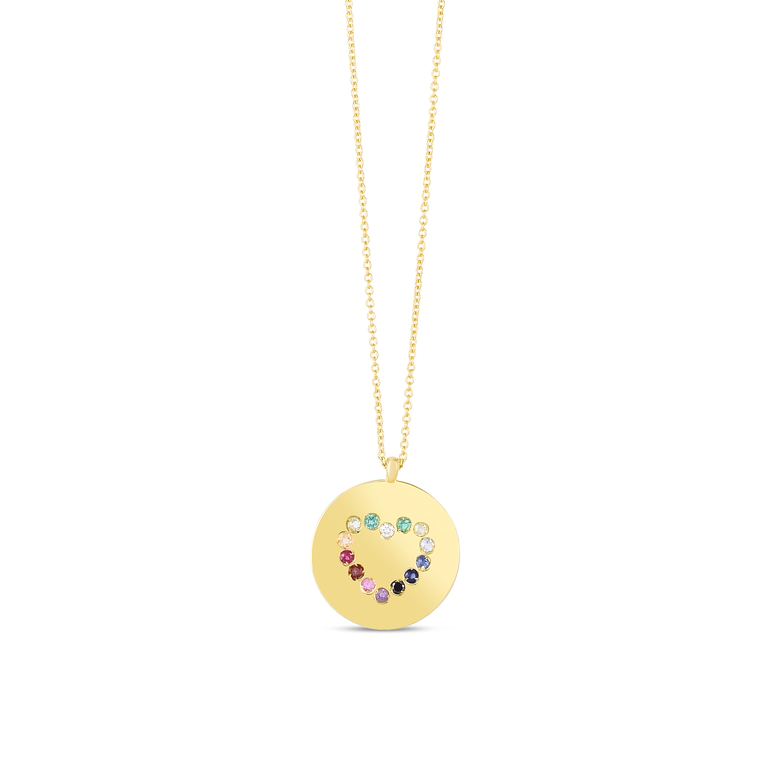 14K Yellow Gold Natural Gemstone Diamond Medallion Heart Pendant Necklace 16-18"