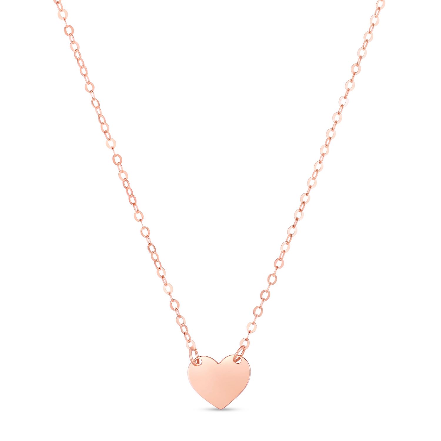 Engravable 14K Gold Heart Pendant Cable Chain Necklace 16"-18" Adjustable - Rose Gold