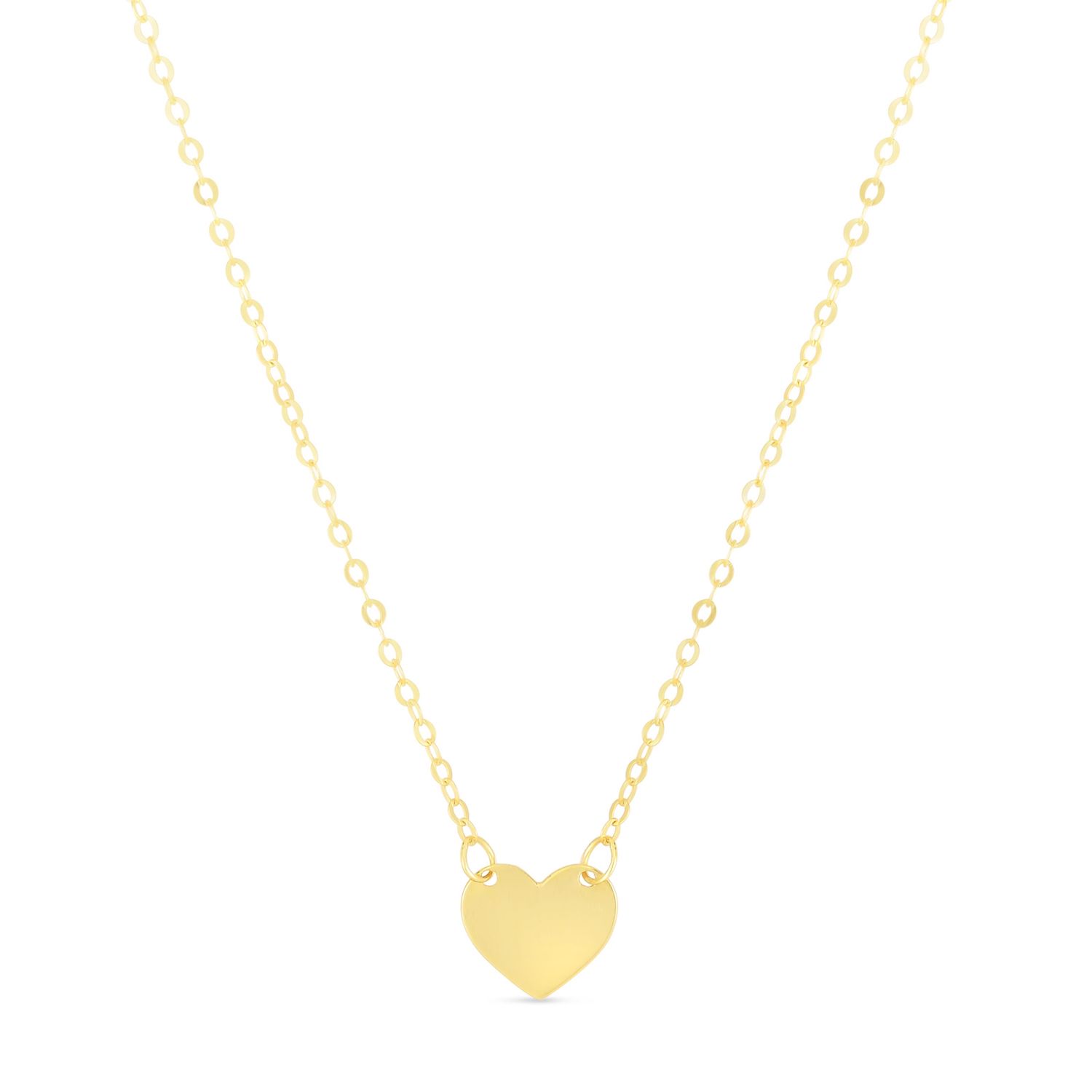 Engravable 14K Gold Heart Pendant Cable Chain Necklace 16"-18" Adjustable - Yellow Gold