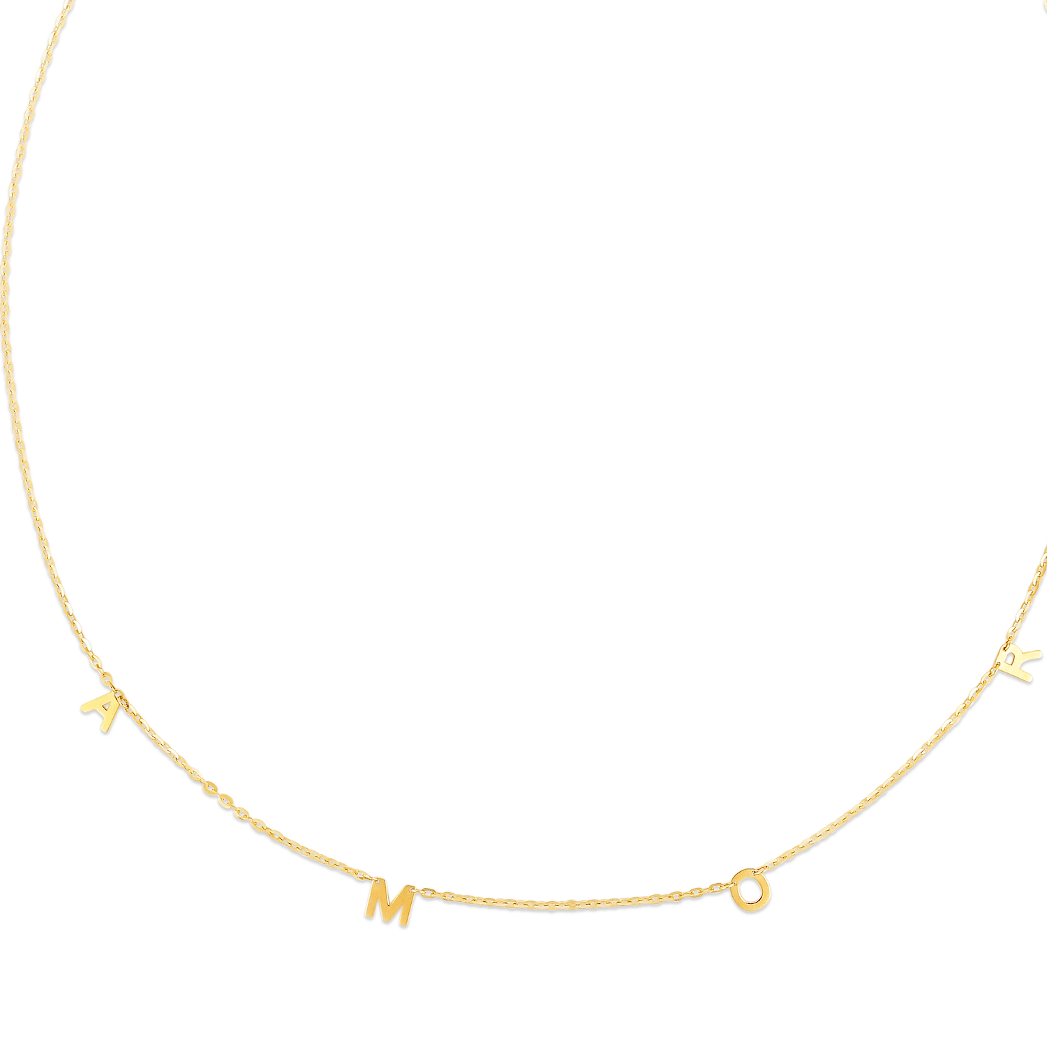 14K Yellow Gold AMOR (LOVE) Pendant Chain Necklace 16"-18" Adjustable
