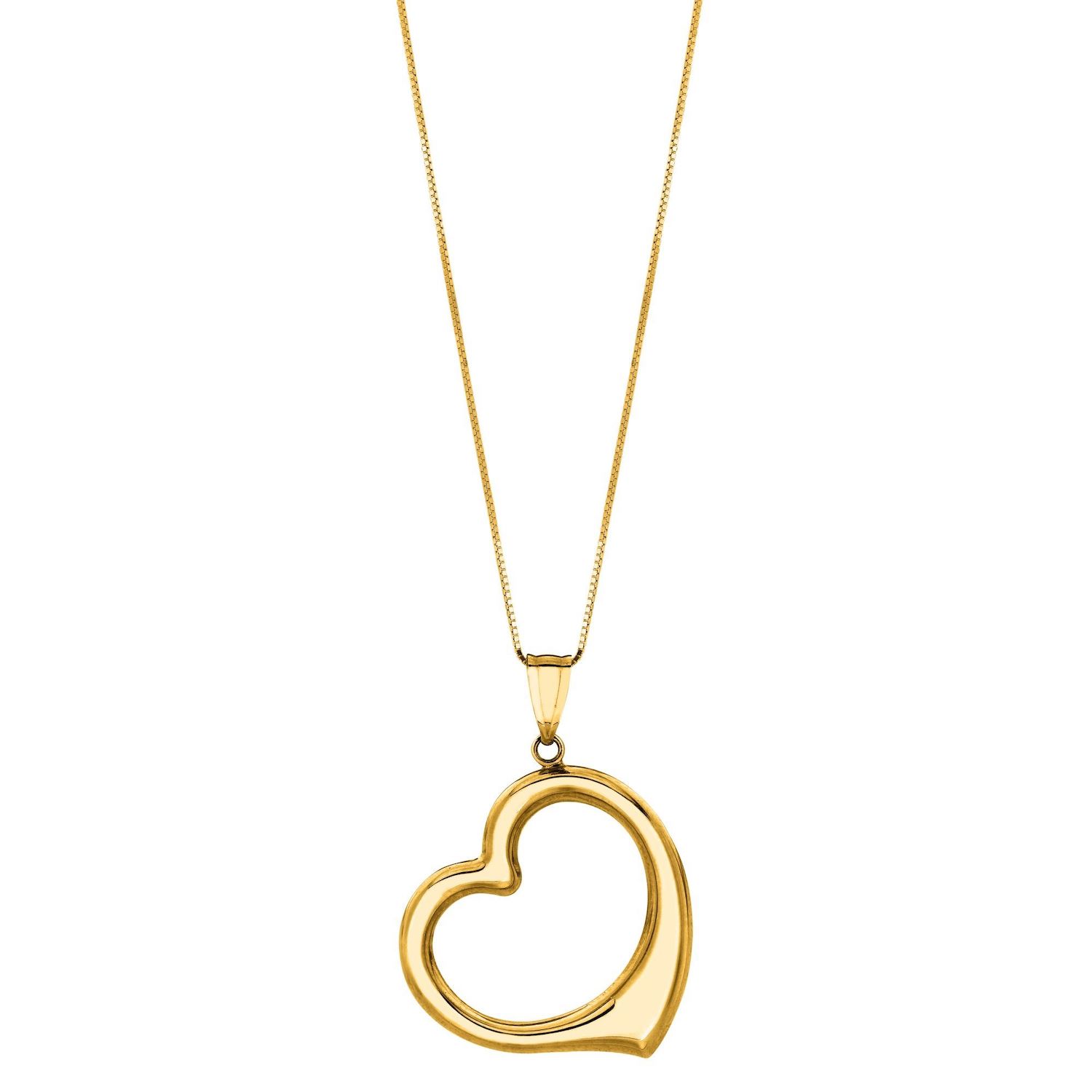 14K Gold Yellow Rose White Puffed Open Heart Pendant Chain Necklace 18" - Yellow Gold