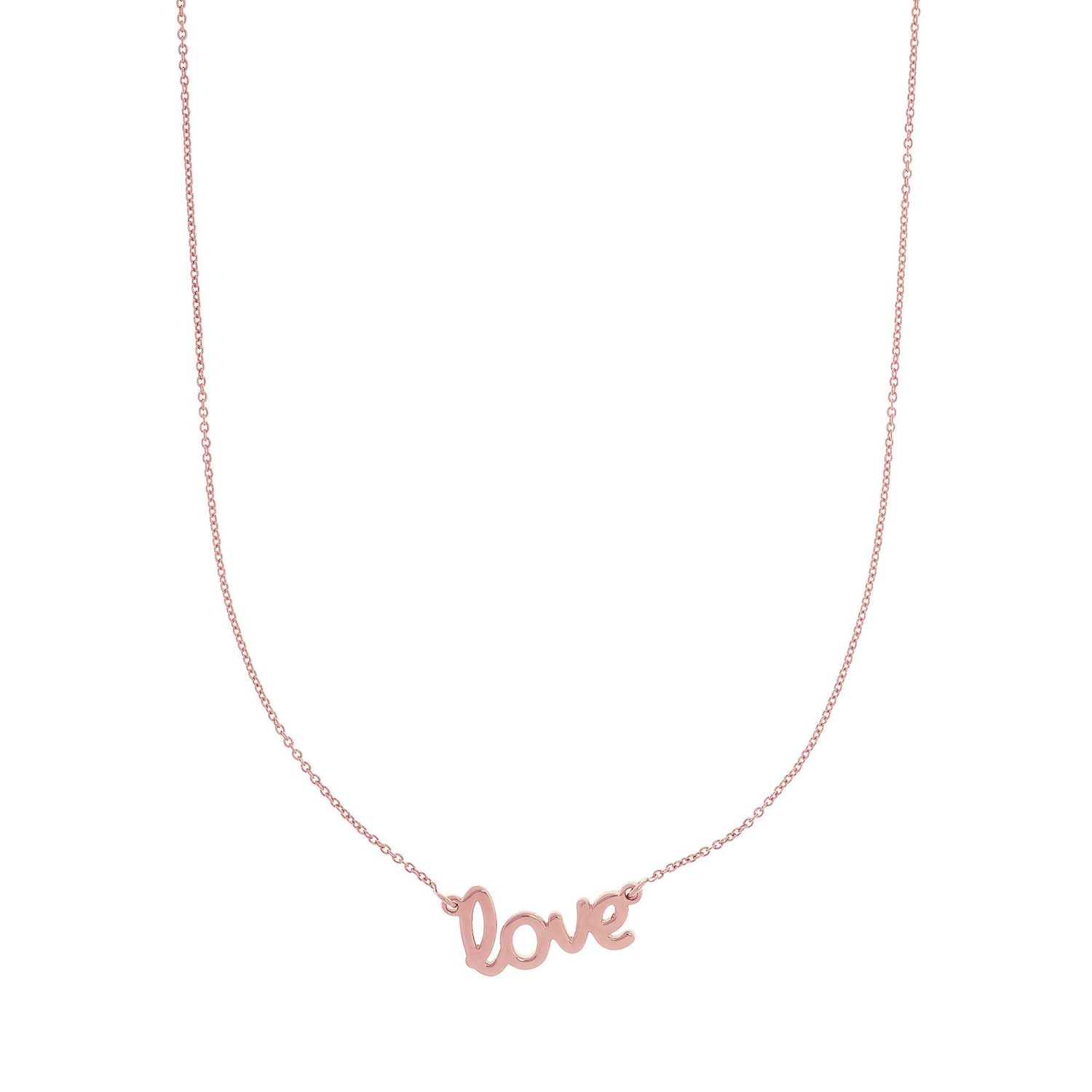 14K Gold Rose Yellow LOVE Pendant Chain Necklace 16"-18" Adjustable - Rose Gold