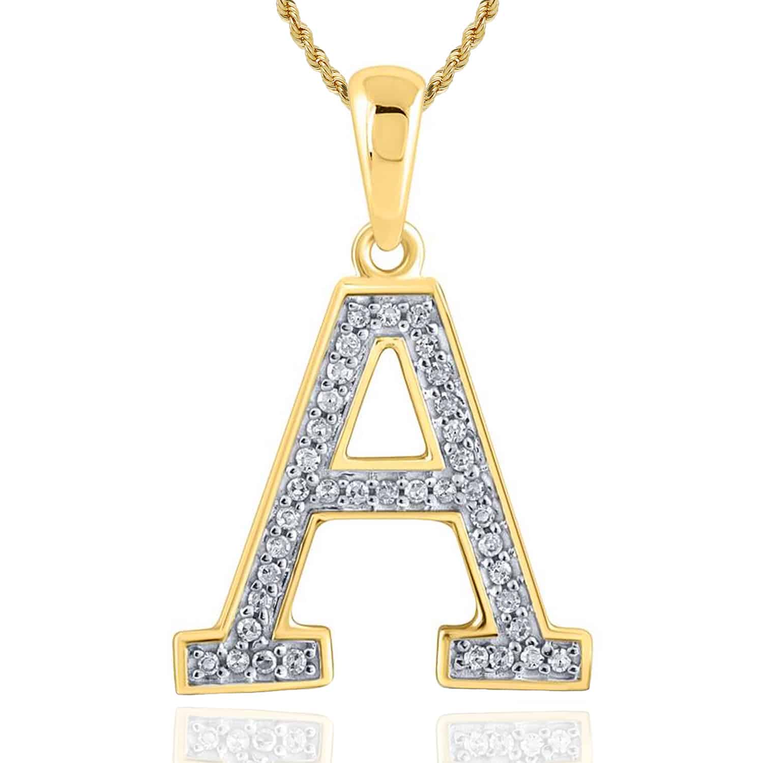 .08CTW Natural Diamond 10K Yellow Gold Initial Letter Pendant - A