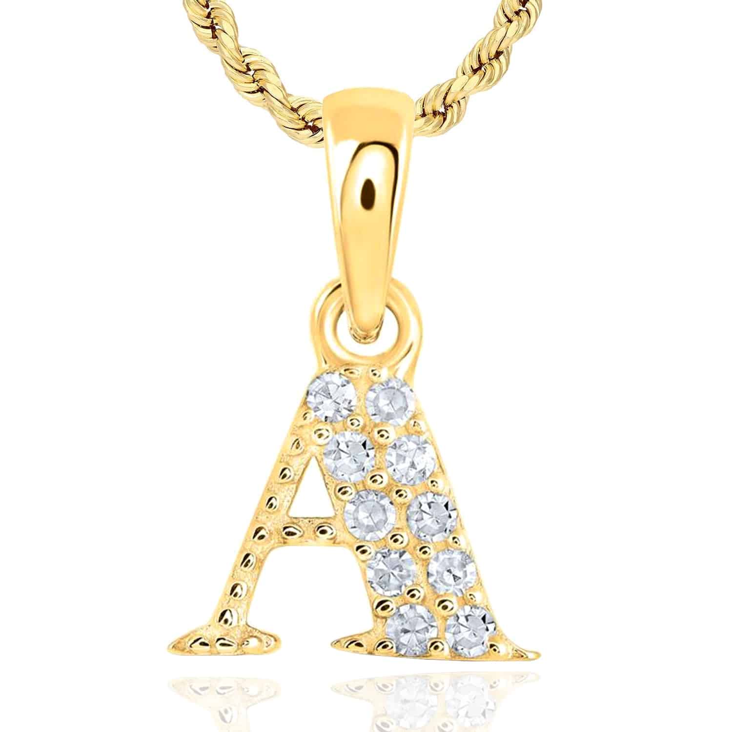 .05CTW Natural Diamond 10K Yellow Gold Initial Letter Pendant - A