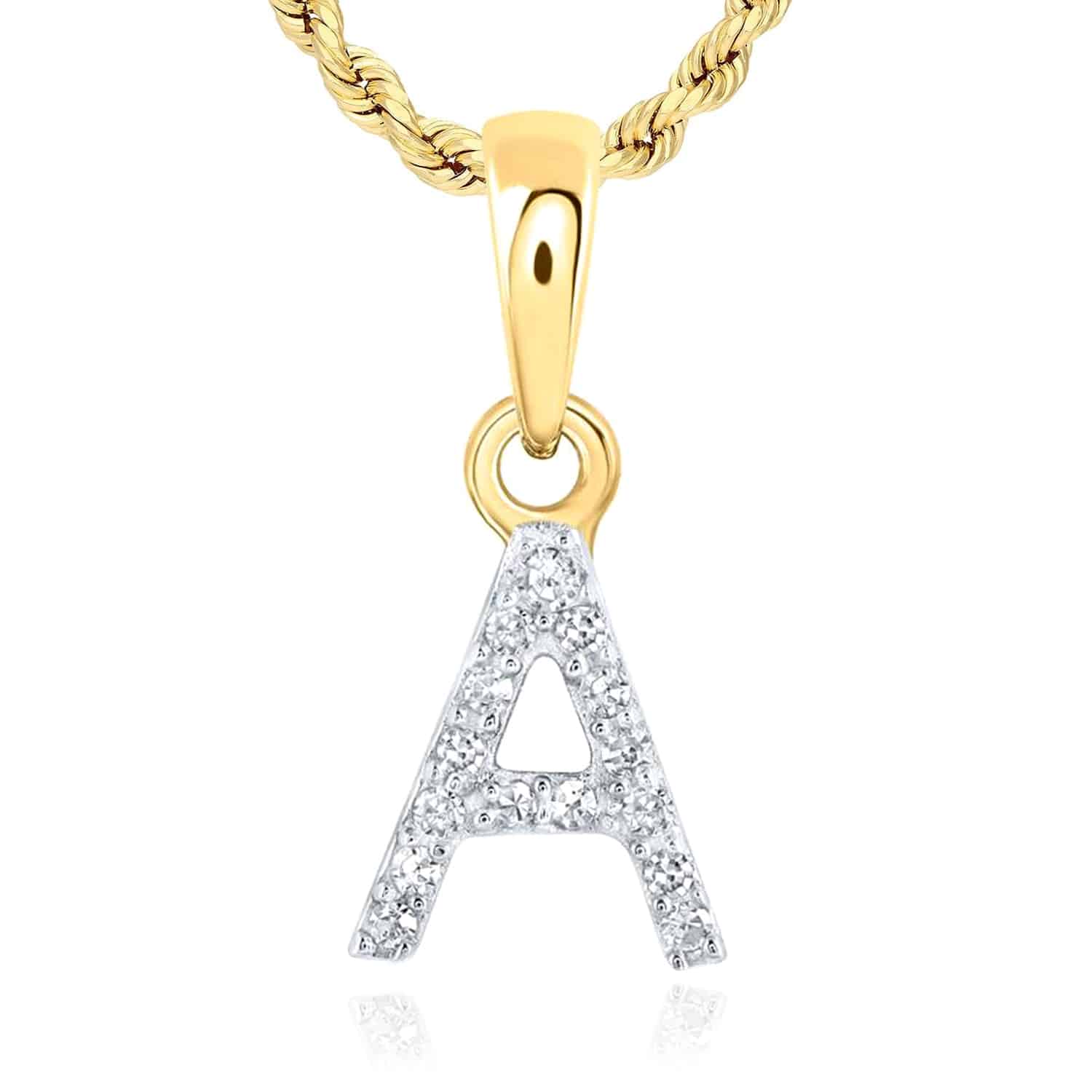.03CTW Natural Diamond 10K Yellow Gold Initial Letter Pendant - A
