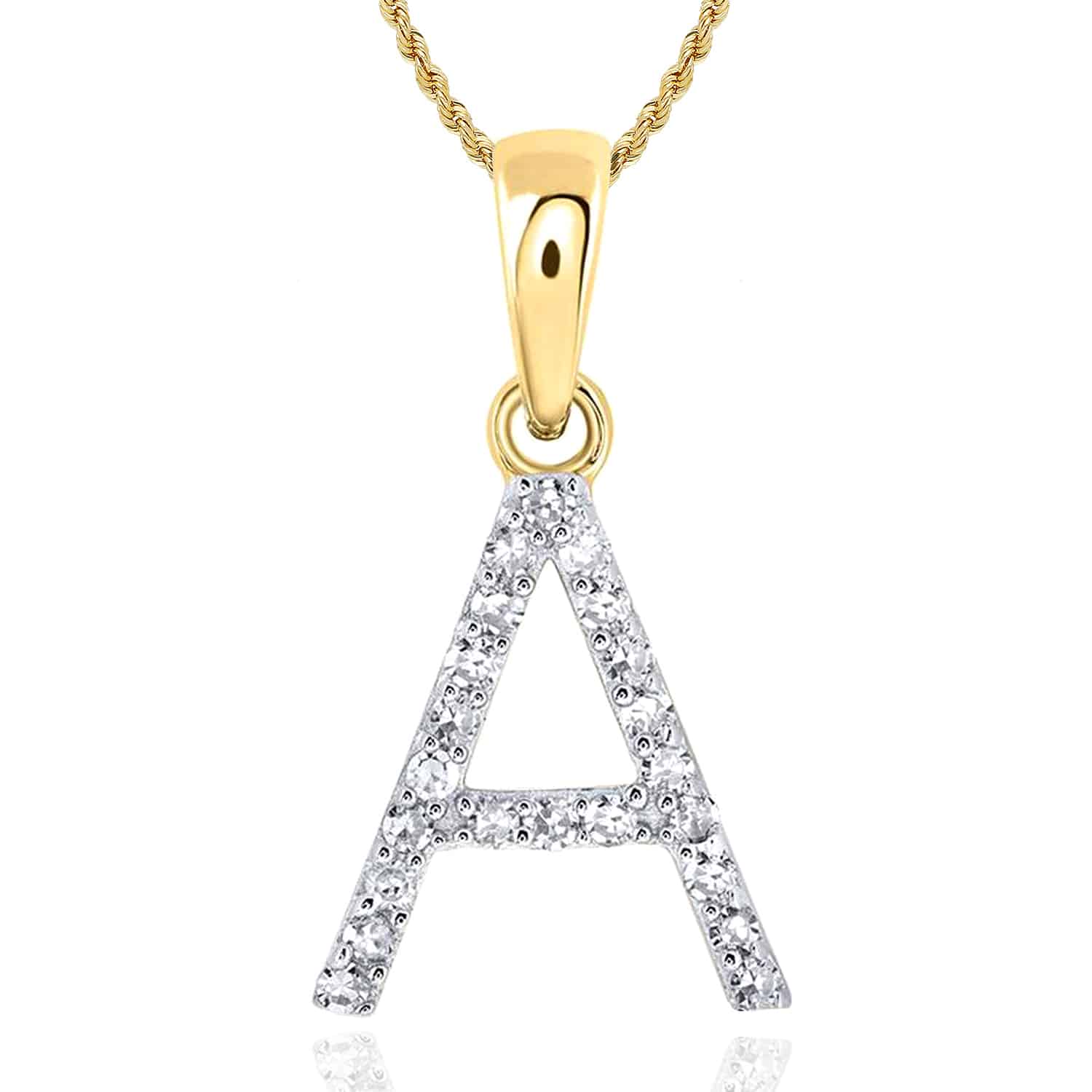 .09CTW Natural Diamond 10K Yellow Gold Initial Letter Pendant - A