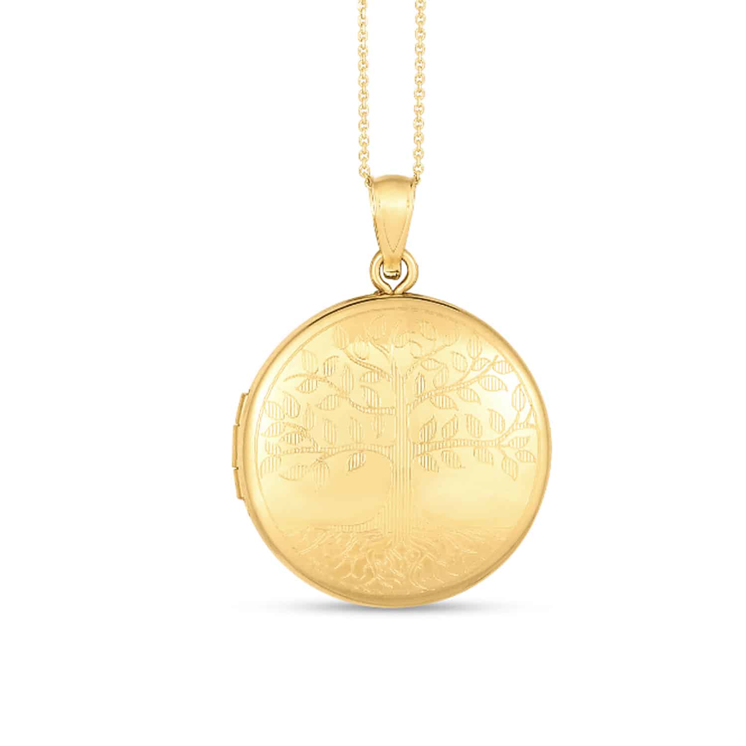 14K Yellow Gold Diamond-Cut Tree of Life Medallion Locket Pendant Necklace 18"